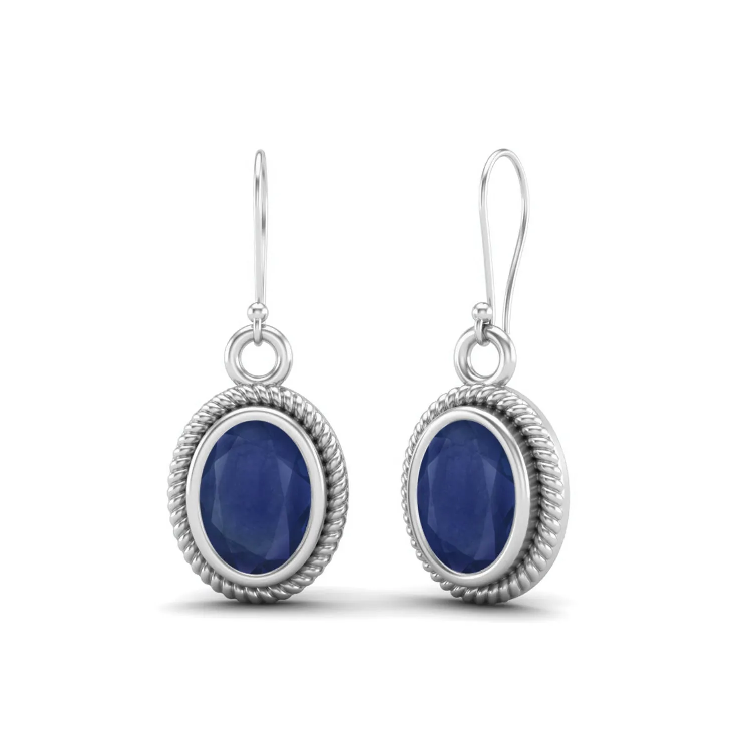 2.00 Cts Oval Shape Blue Sapphire 925 Sterling Silver Designer Wire Earrings
