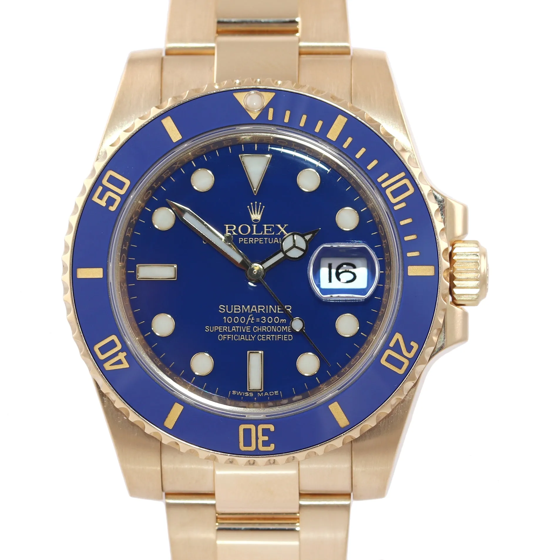 2010 MINT PAPERS Rolex Blue Smurf Ceramic 116618 18k Yellow Gold 40MM Watch
