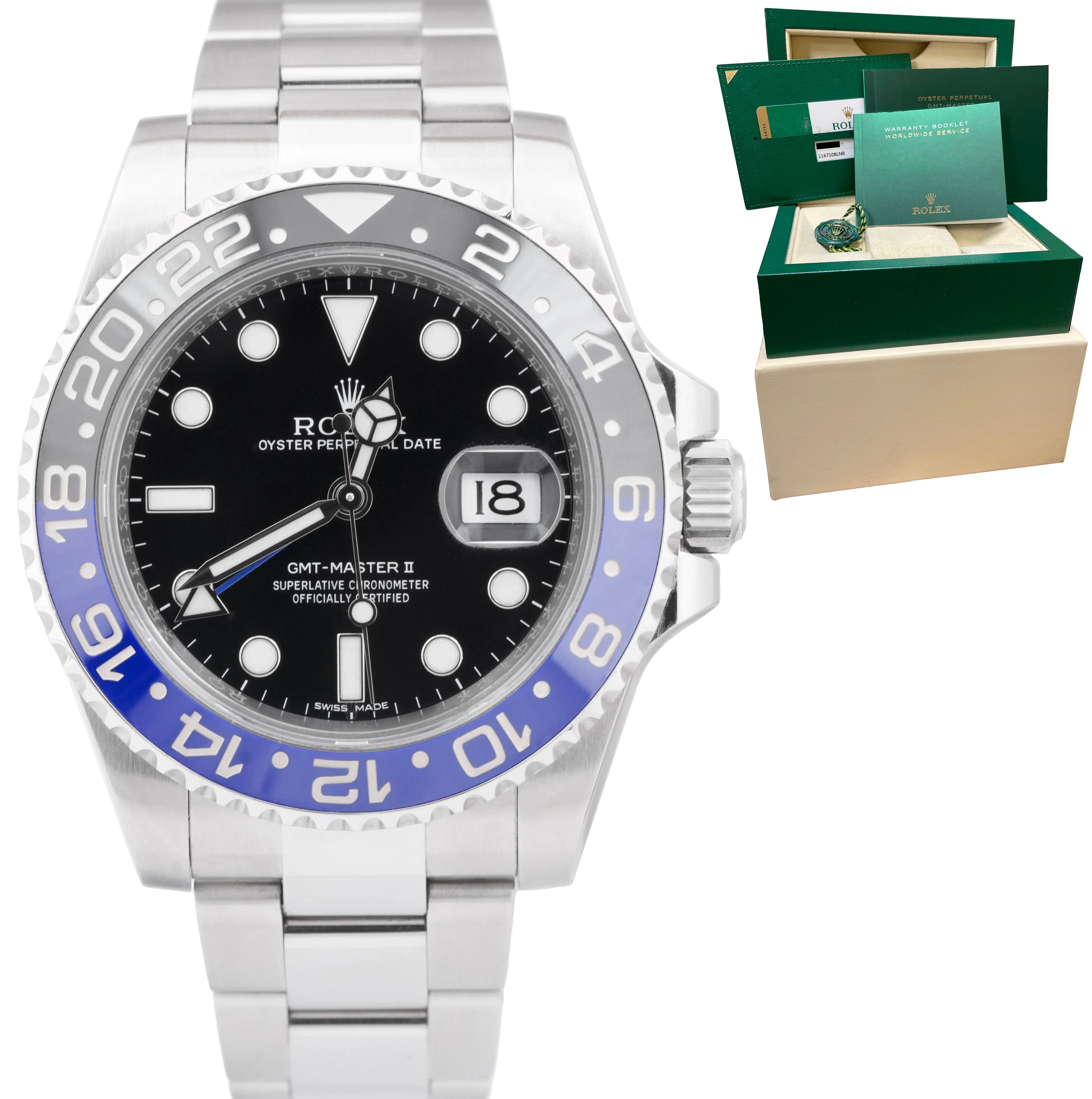 2015 Rolex GMT-Master II Batman Blue Black Ceramic 40mm Watch 116710 BLNR B P