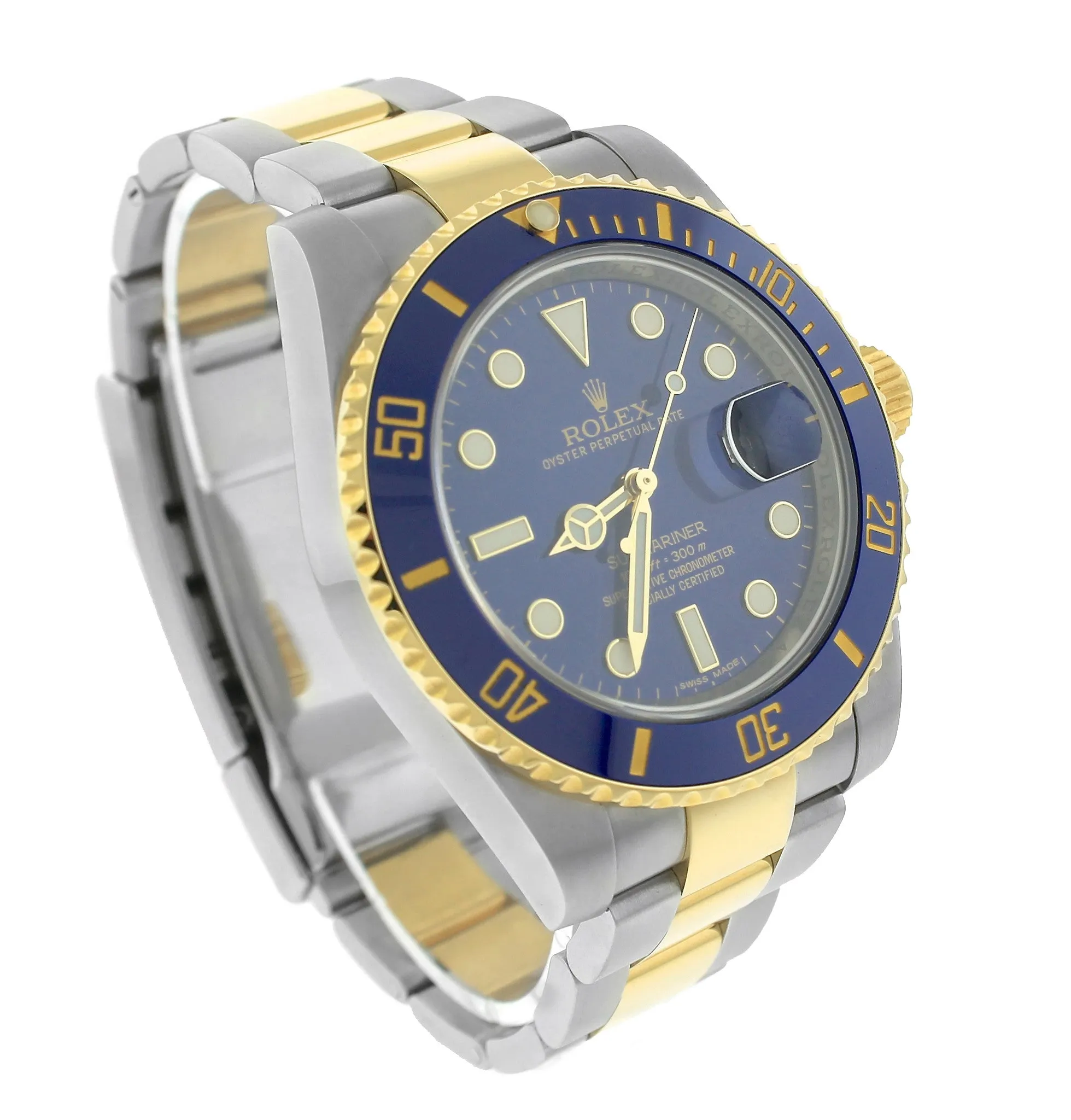 2016 Sunburst Rolex Submariner Ceramic 116613 LB Two-Tone Gold Blue Dive Watch