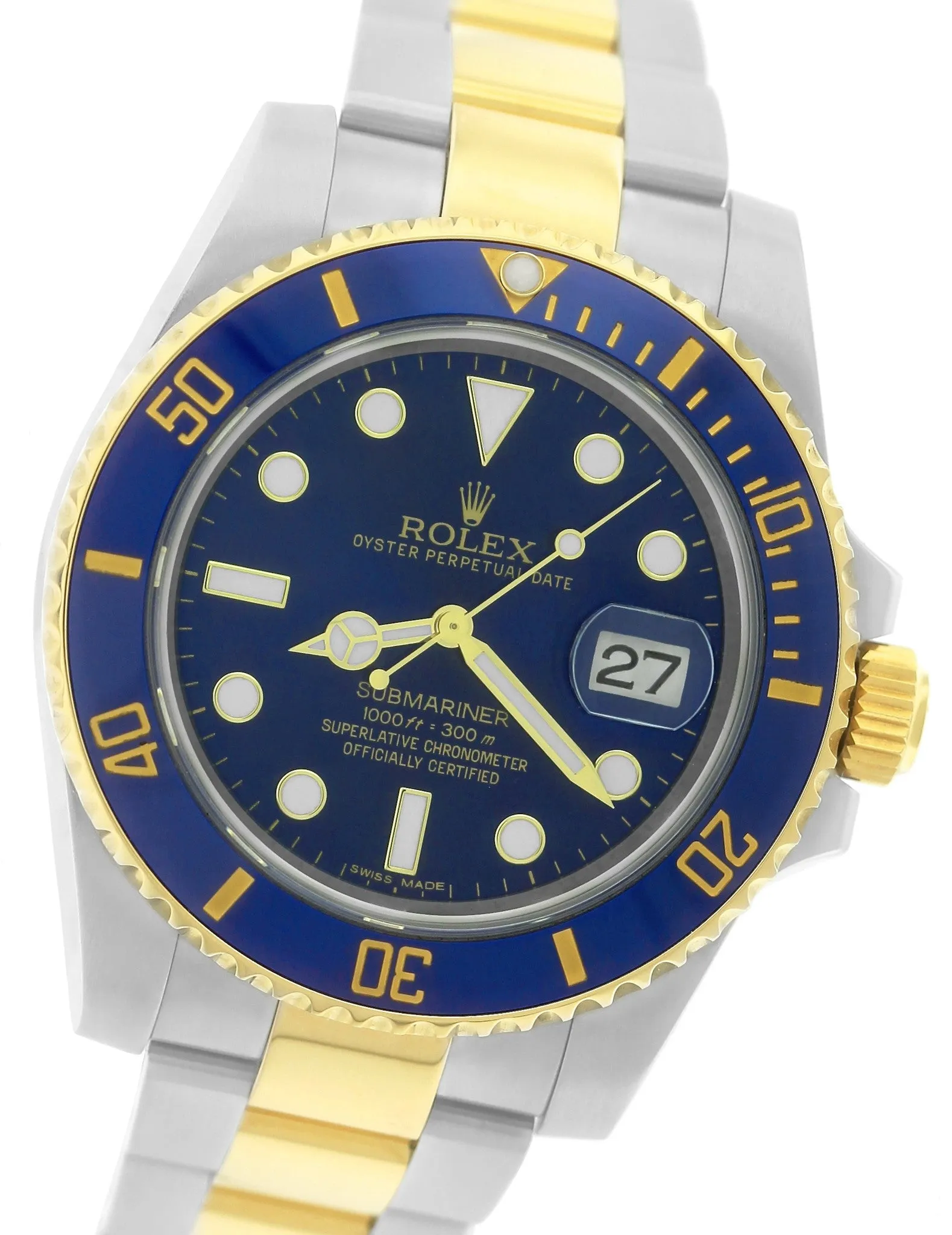 2016 Sunburst Rolex Submariner Ceramic 116613 LB Two-Tone Gold Blue Dive Watch