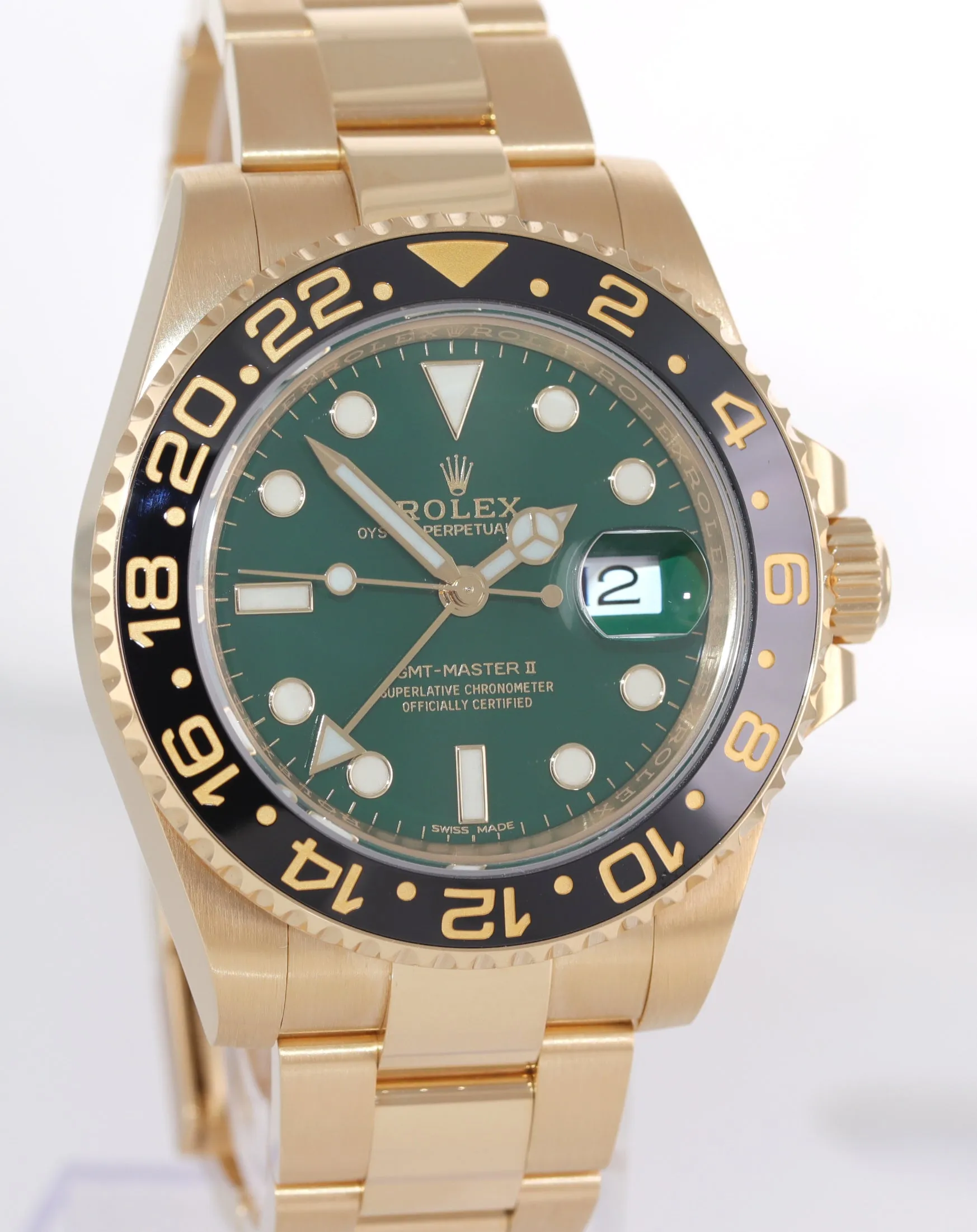 2018 PAPERS STICKERS Rolex GMT-Master 2 Ceramic Green 116718 Yellow Gold Watch