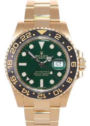 2018 PAPERS STICKERS Rolex GMT-Master 2 Ceramic Green 116718 Yellow Gold Watch