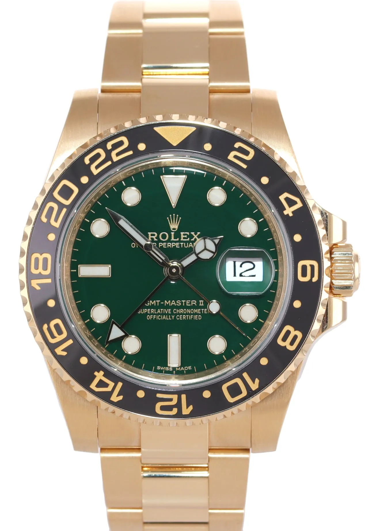 2018 PAPERS STICKERS Rolex GMT-Master 2 Ceramic Green 116718 Yellow Gold Watch