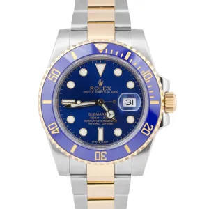 2019 Rolex Submariner Date BLUE Two-Tone 18K Gold Ceramic PAPERS 116613 LB B P