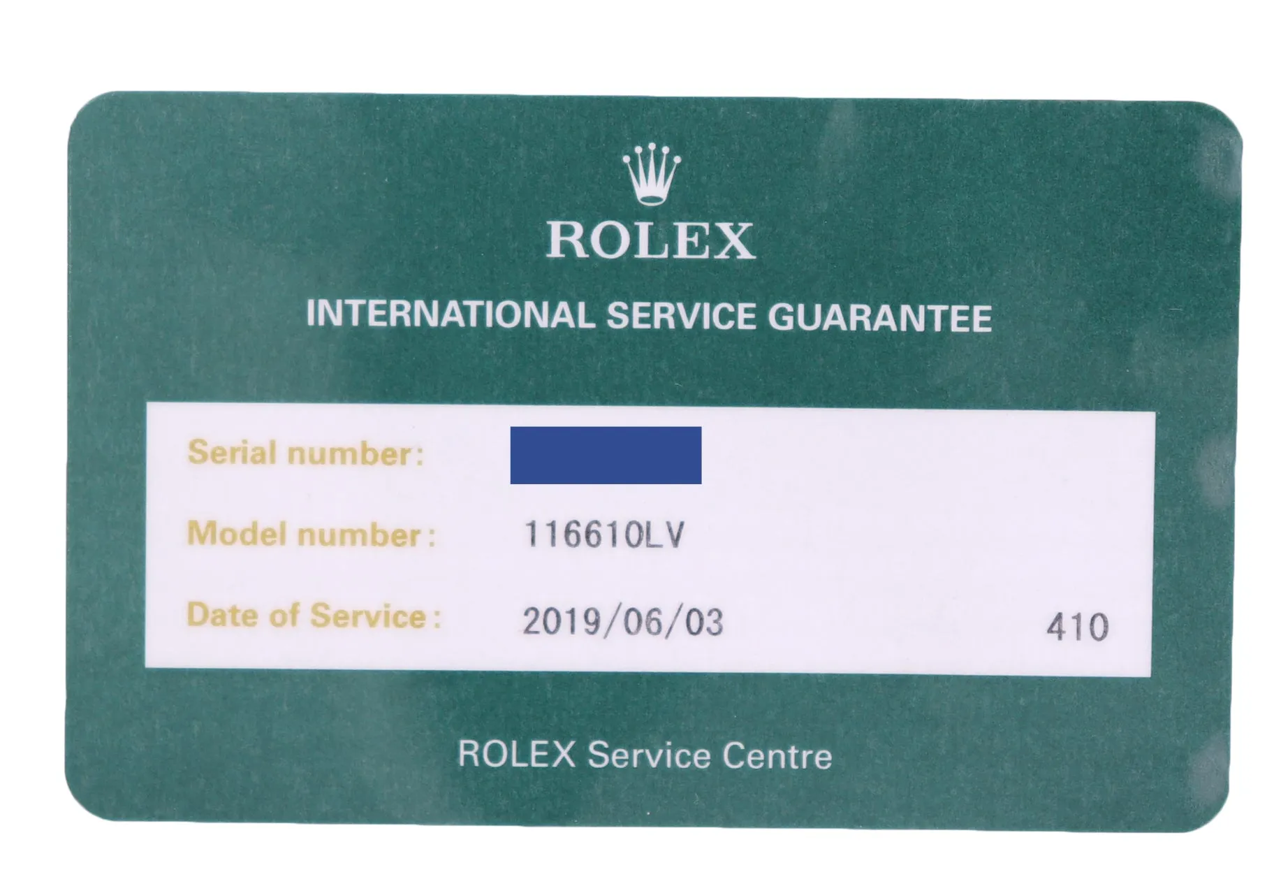 2019 RSC PAPERS Rolex Submariner Hulk Green Ceramic 116610LV Steel Watch Box