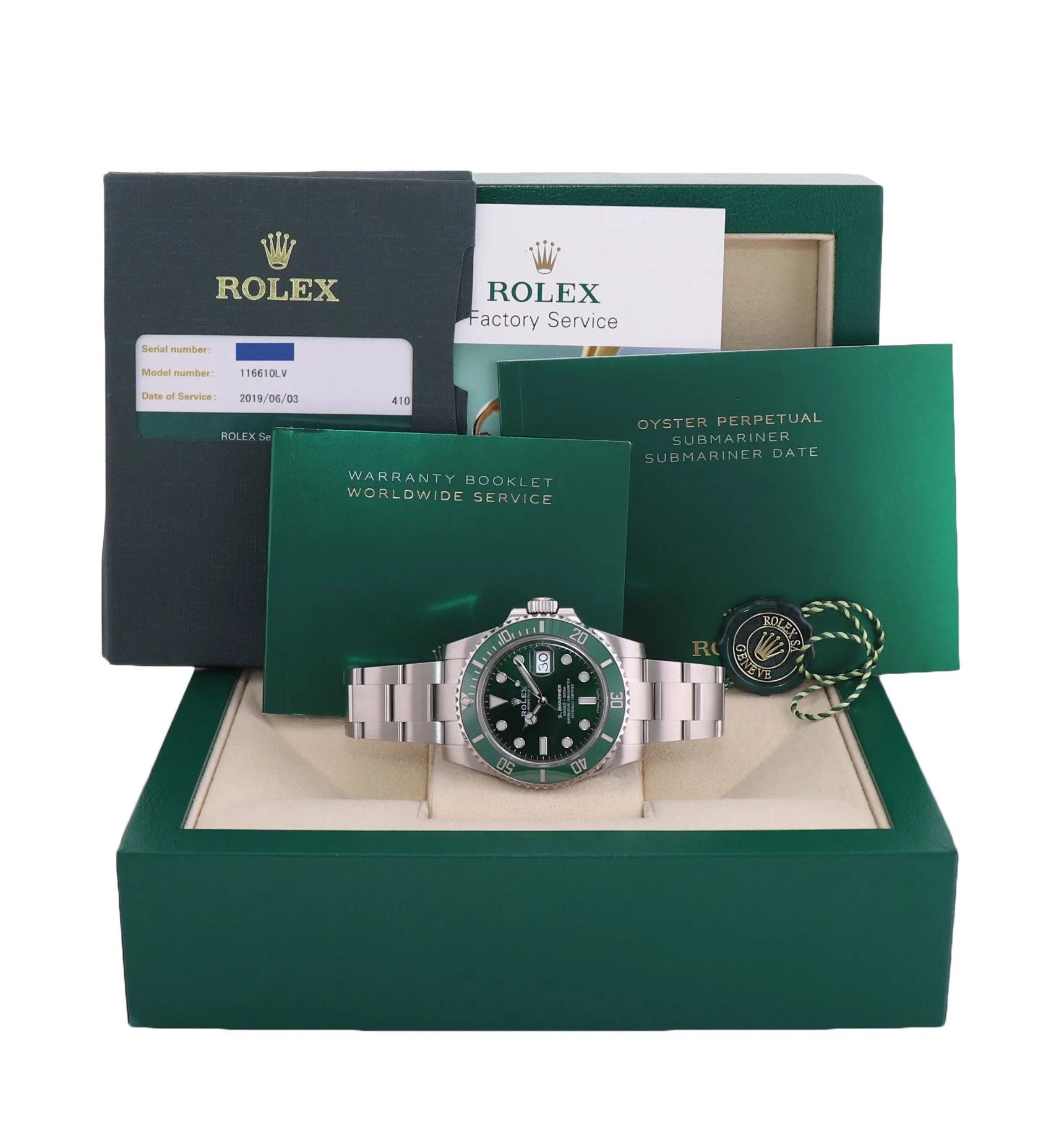 2019 RSC PAPERS Rolex Submariner Hulk Green Ceramic 116610LV Steel Watch Box