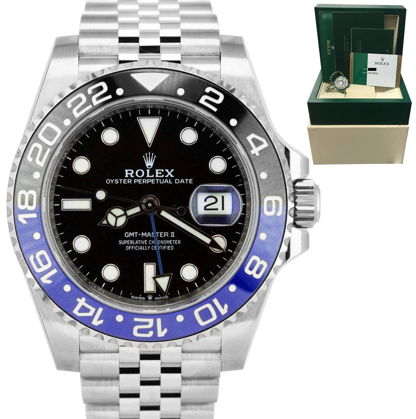 2020 MINT Rolex GMT-Master II Batman Black Blue SS Ceramic 40mm 126710 BLNR B P