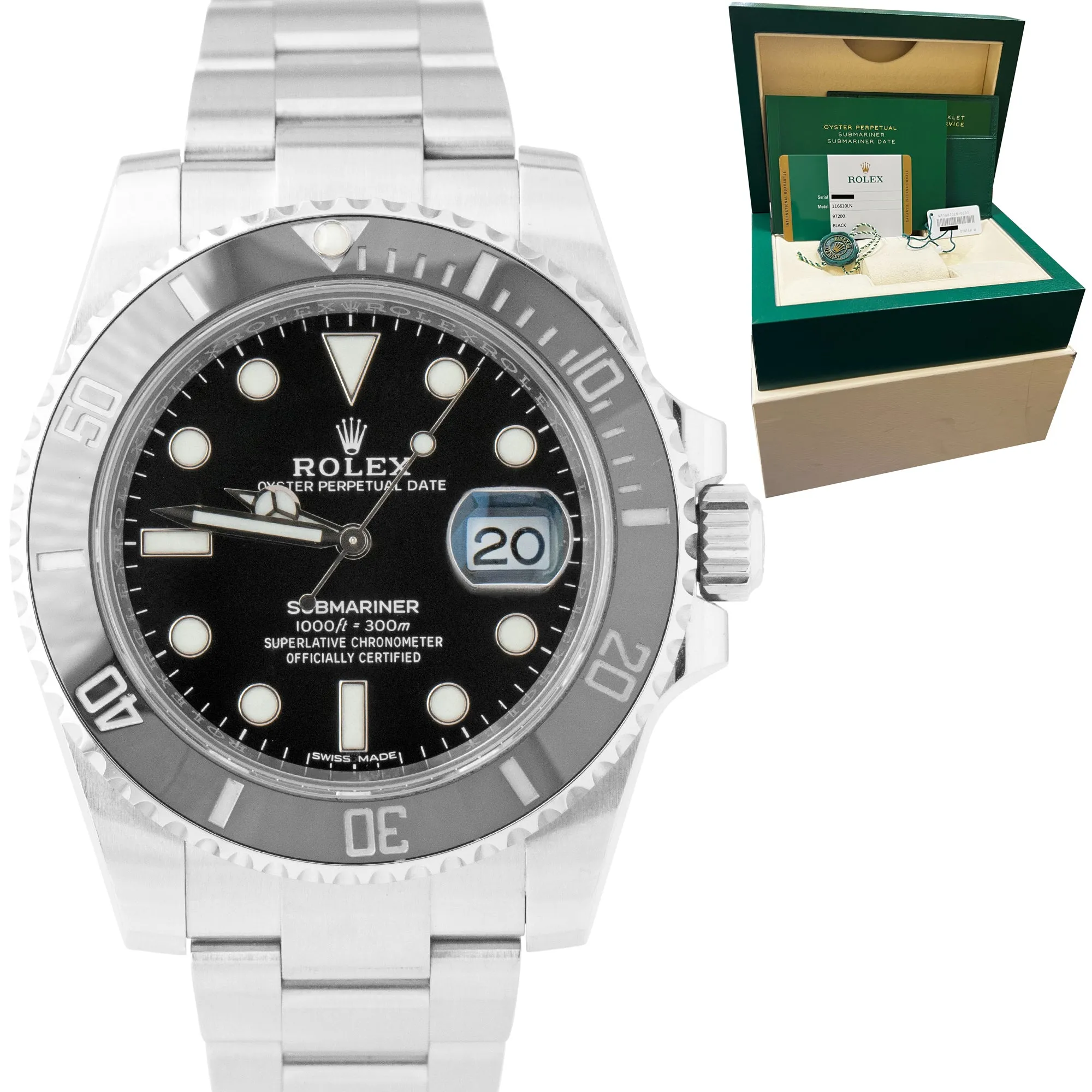 2020 Rolex Submariner Date 40mm Stainless Black Ceramic Dive Watch 116610 LN B P