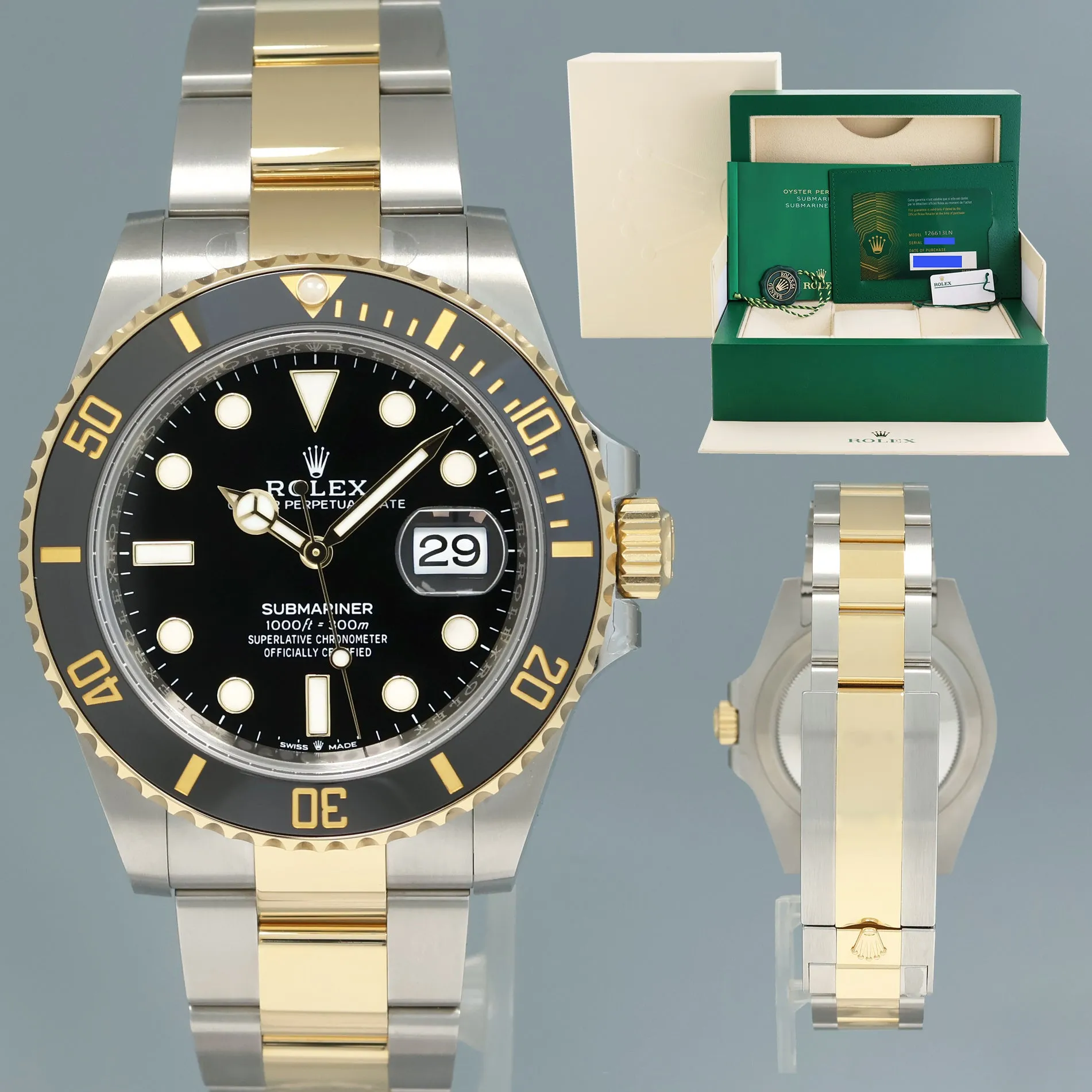 2021 NEW PAPERS Rolex Submariner 41mm Black 126613LN Two Tone Gold Steel Watch