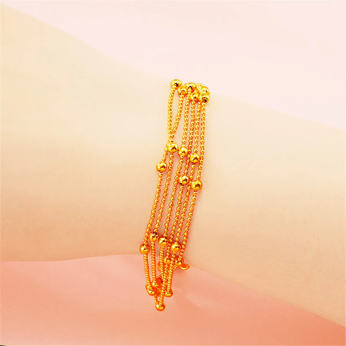 24K Gold-Plated Round Bead Layered Station Bracelet
