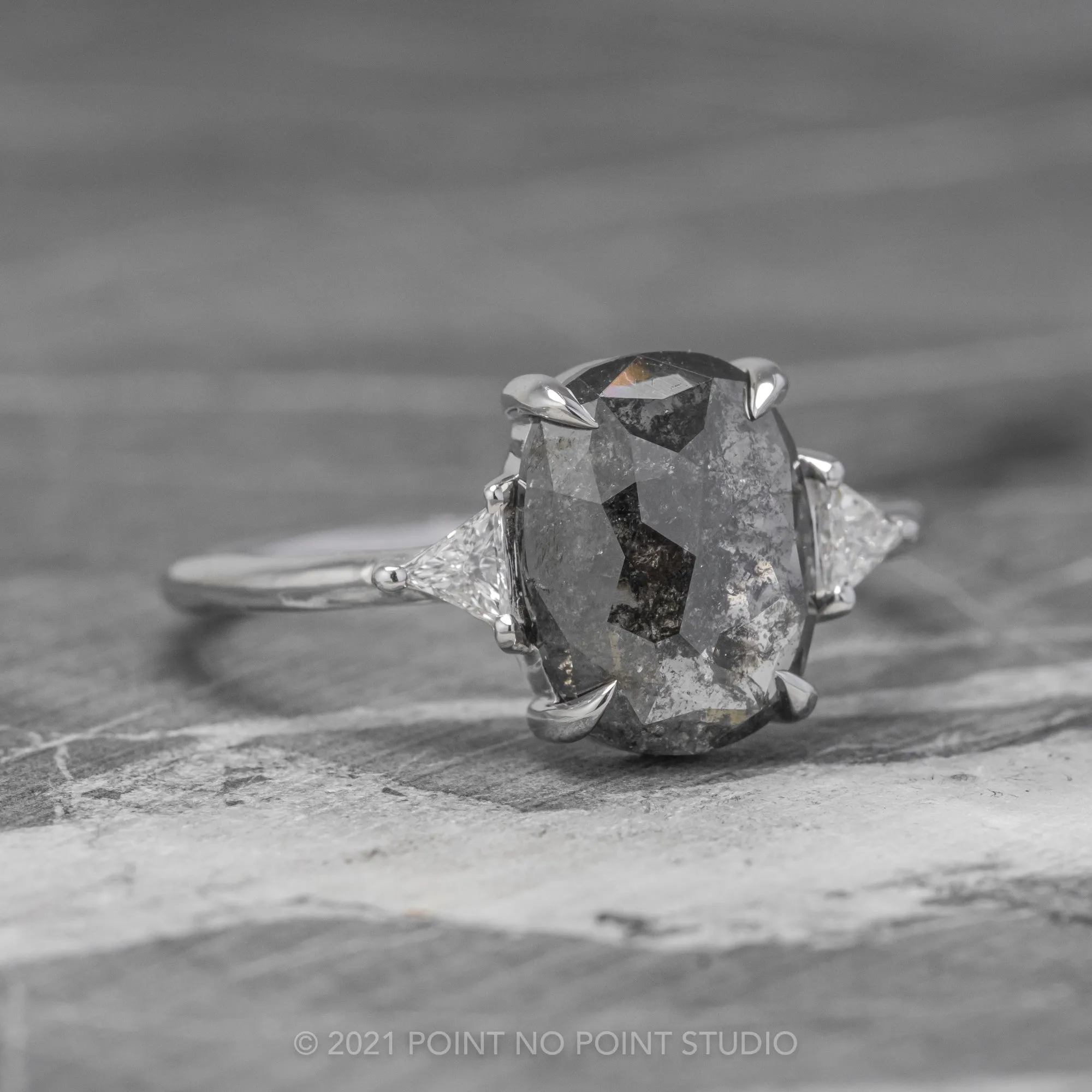 2.80 Carat Black Speckled Oval Diamond Engagement Ring, Zoe Setting, Platinum