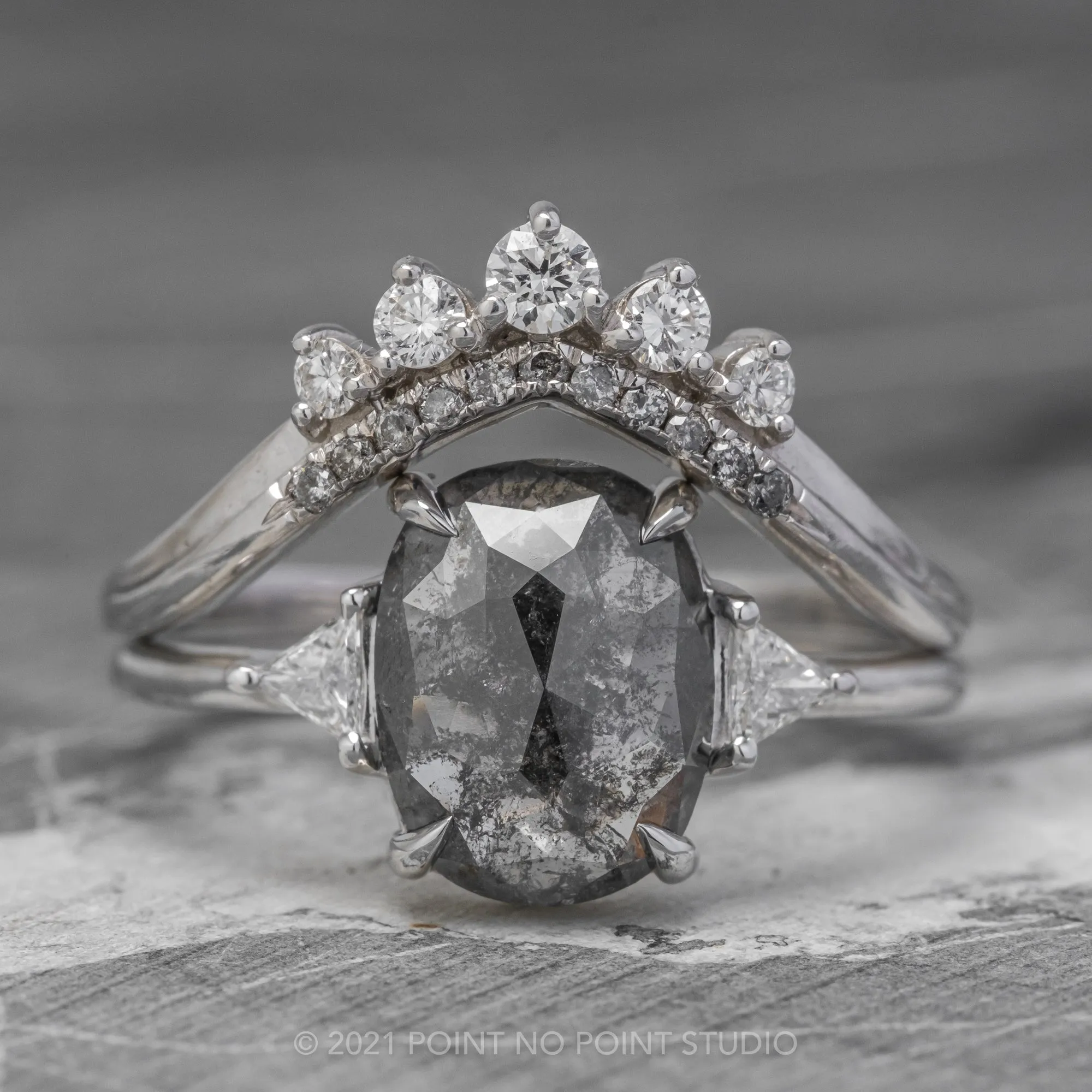 2.80 Carat Black Speckled Oval Diamond Engagement Ring, Zoe Setting, Platinum