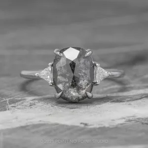 2.80 Carat Black Speckled Oval Diamond Engagement Ring, Zoe Setting, Platinum
