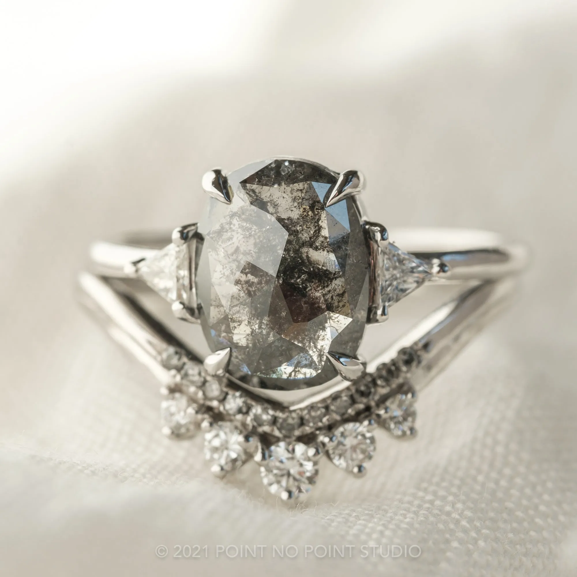 2.80 Carat Black Speckled Oval Diamond Engagement Ring, Zoe Setting, Platinum