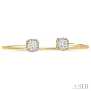 3/4 Ctw Cushion Shape Lovebright Open Cuff Diamond Bangle in 14K Yellow and White Gold