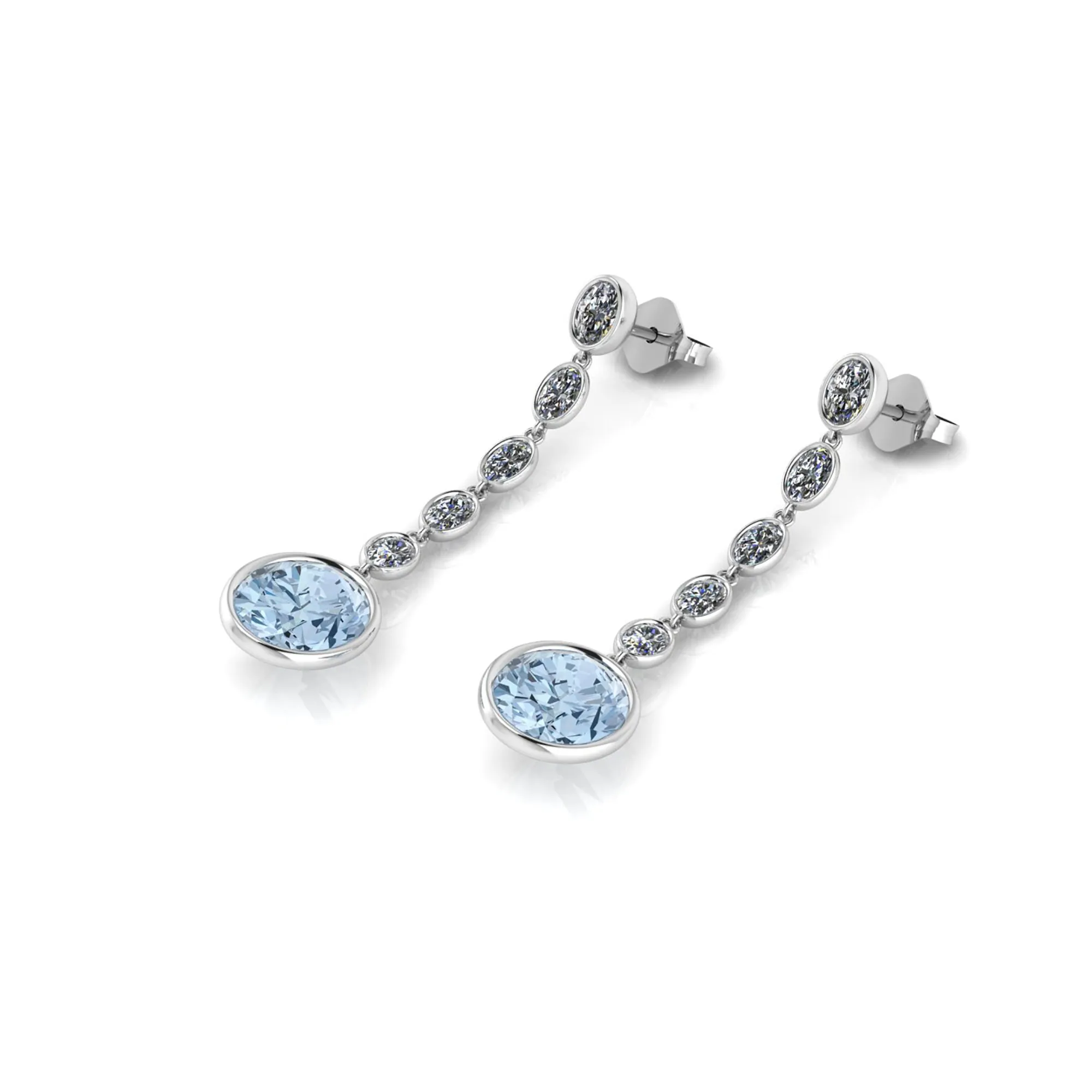 4.60 Carat Oval Aquamarine 1.10 Carat Oval Diamond Dangling Earrings in 18K Gold