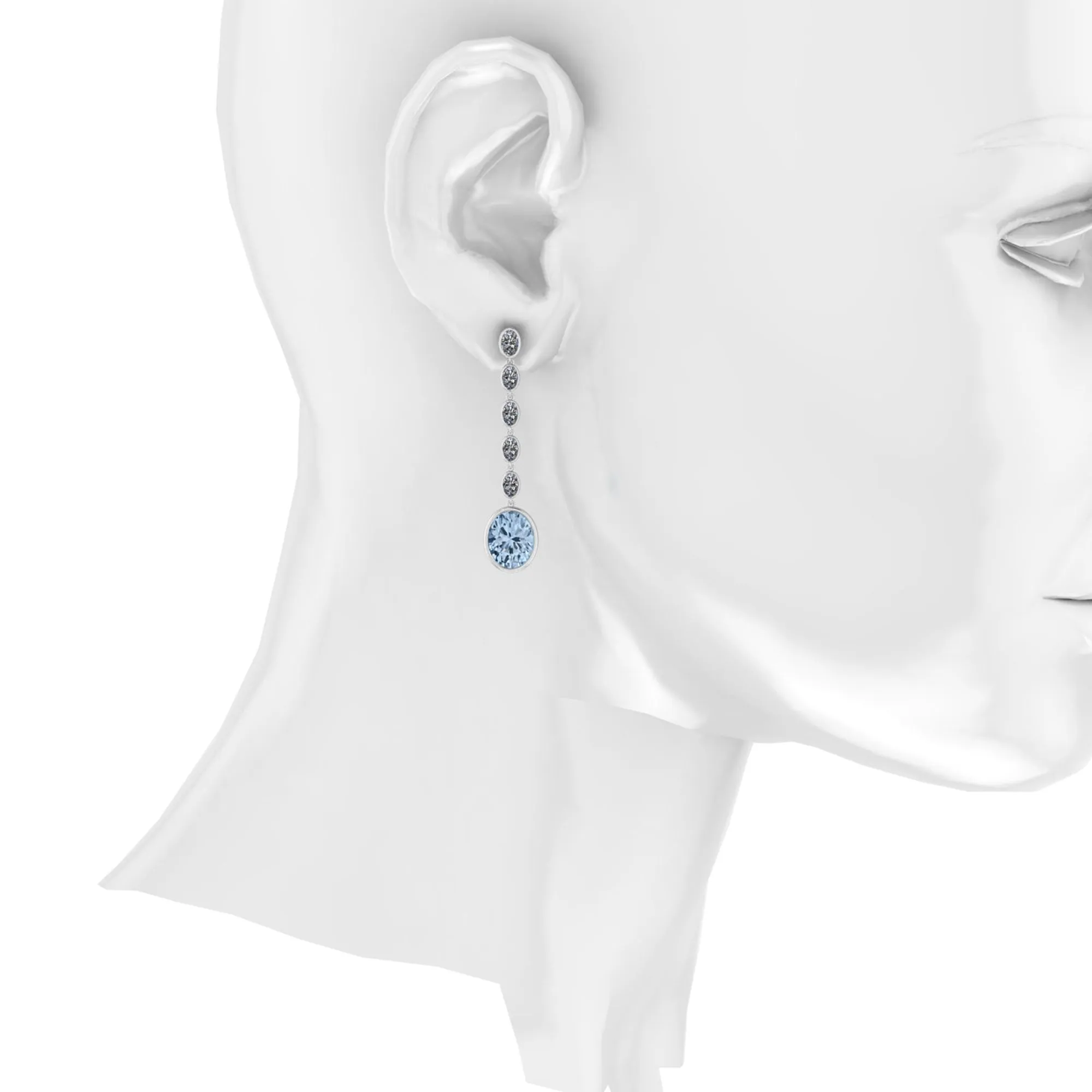 4.60 Carat Oval Aquamarine 1.10 Carat Oval Diamond Dangling Earrings in 18K Gold