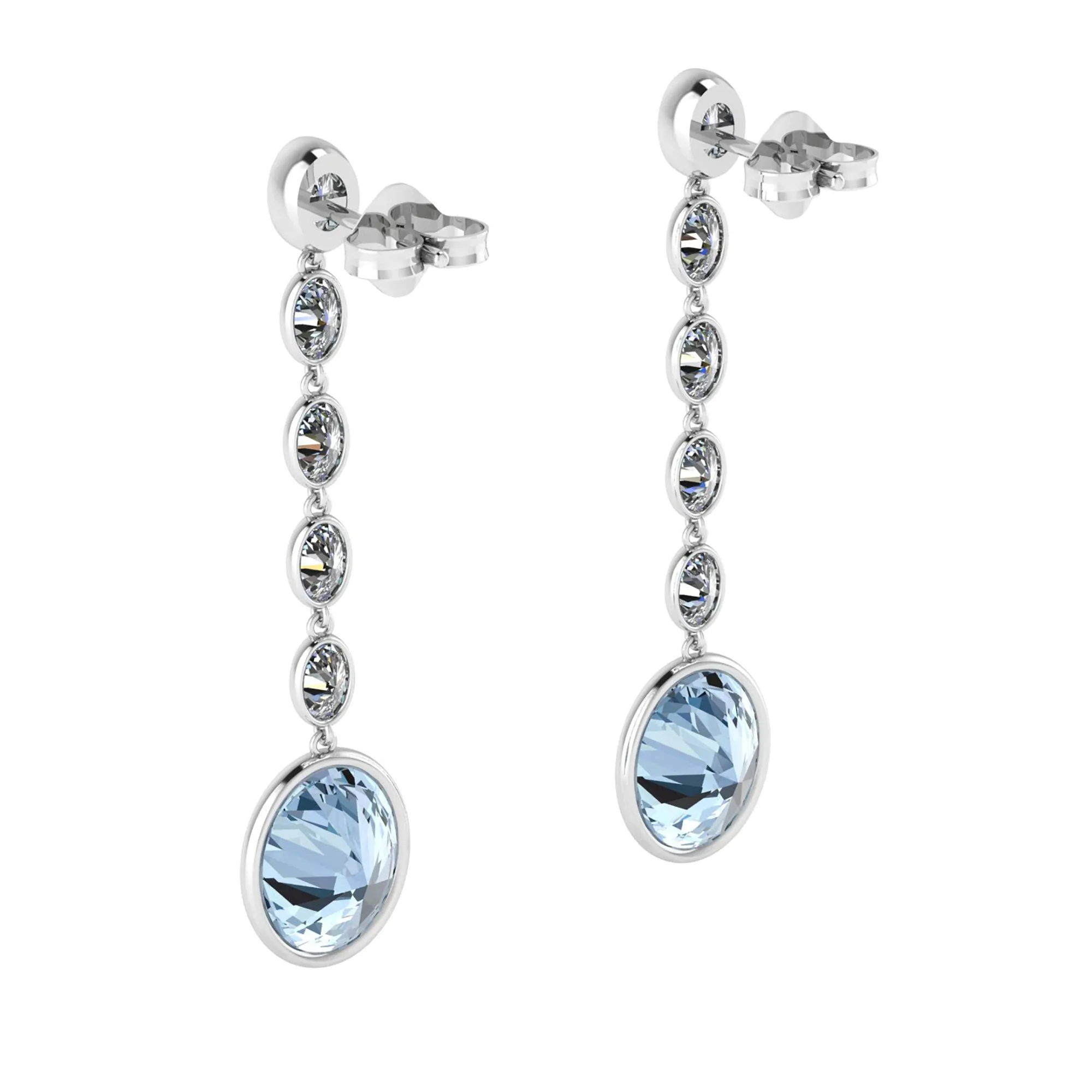 4.60 Carat Oval Aquamarine 1.10 Carat Oval Diamond Dangling Earrings in 18K Gold