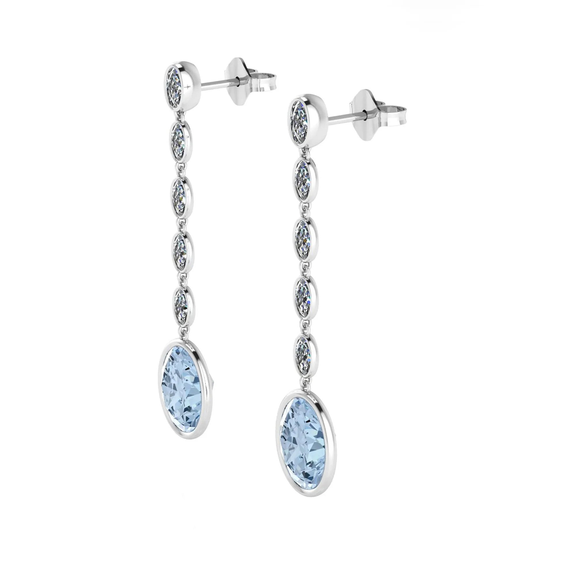 4.60 Carat Oval Aquamarine 1.10 Carat Oval Diamond Dangling Earrings in 18K Gold