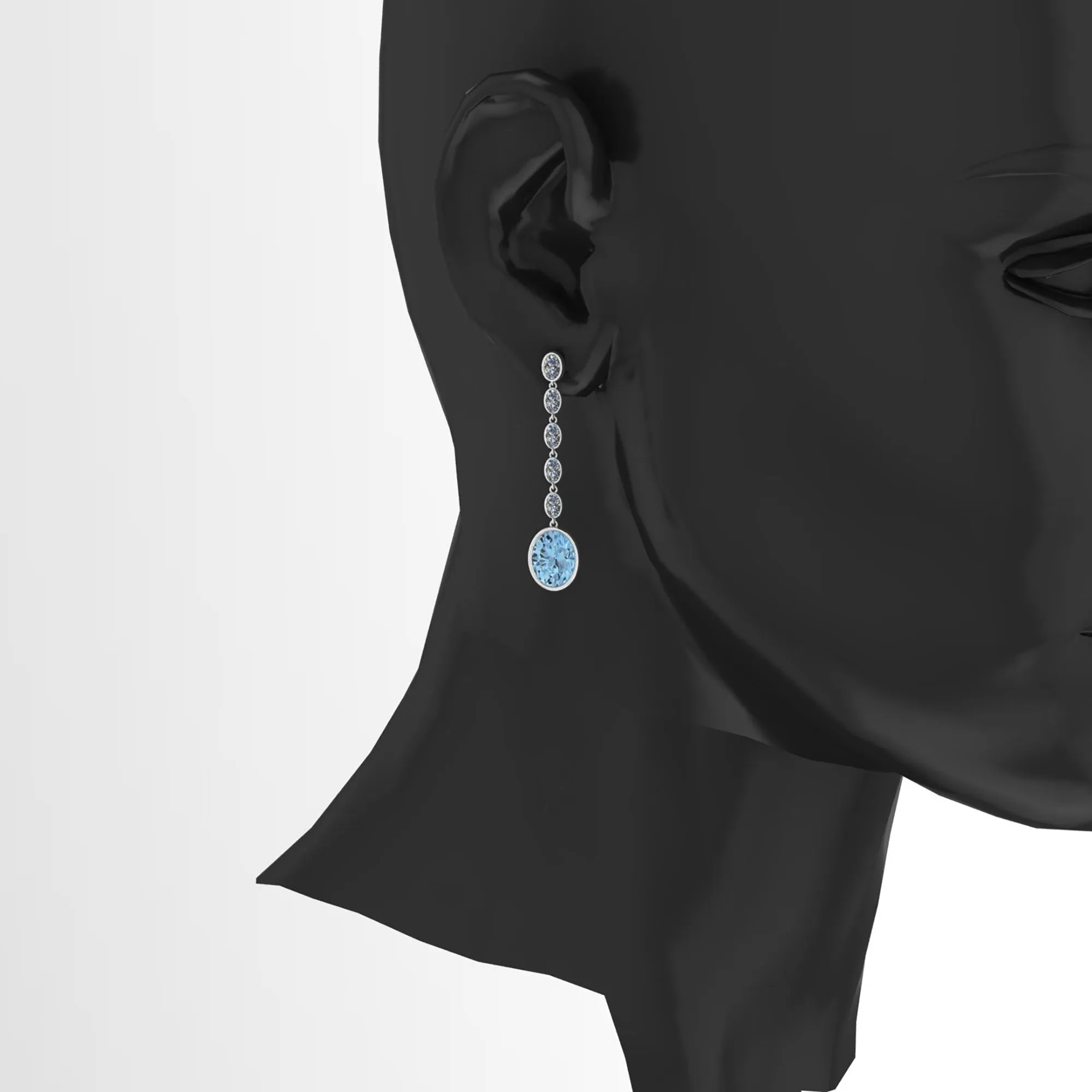 4.60 Carat Oval Aquamarine 1.10 Carat Oval Diamond Dangling Earrings in 18K Gold