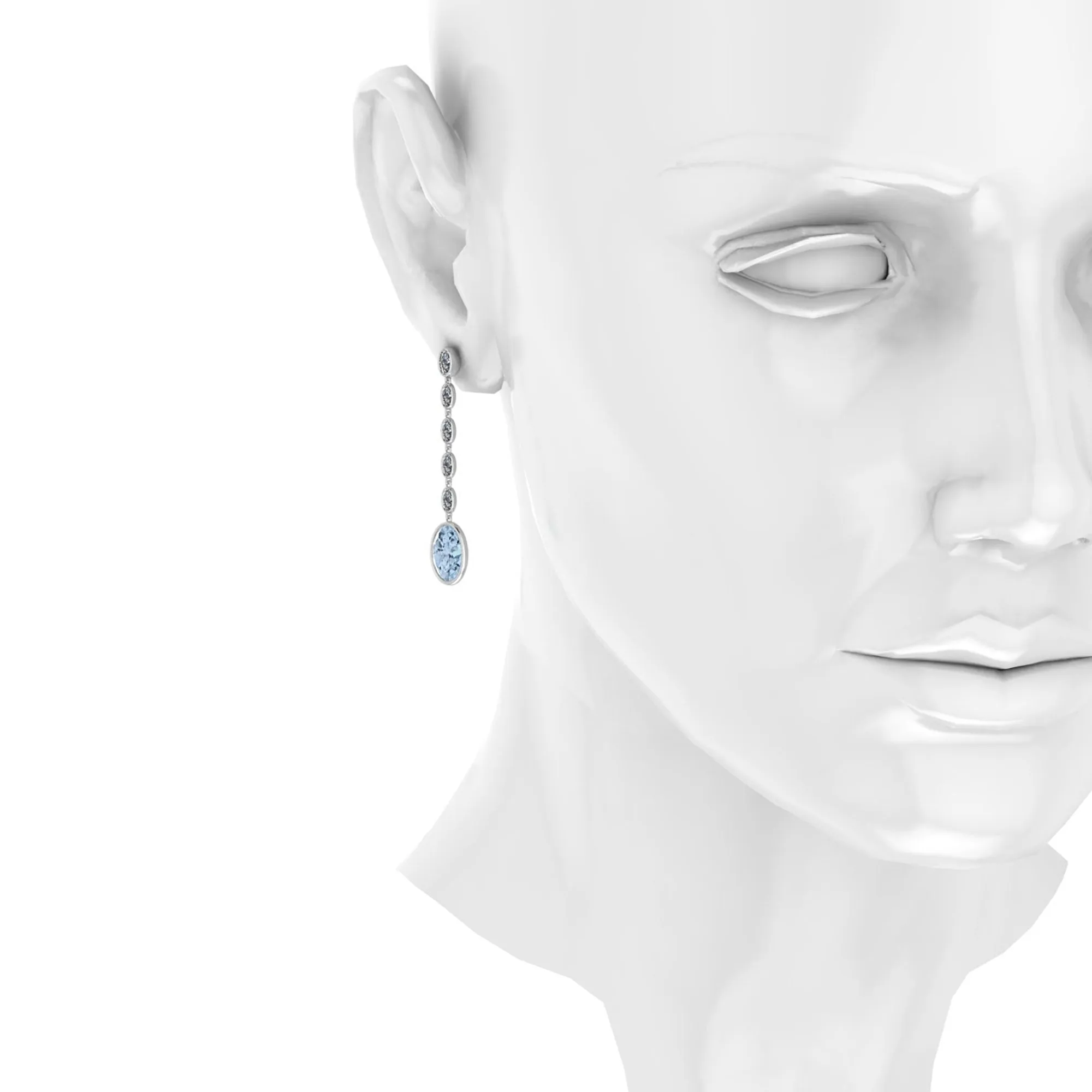 4.60 Carat Oval Aquamarine 1.10 Carat Oval Diamond Dangling Earrings in 18K Gold