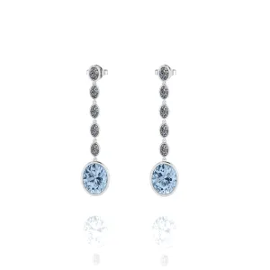 4.60 Carat Oval Aquamarine 1.10 Carat Oval Diamond Dangling Earrings in 18K Gold
