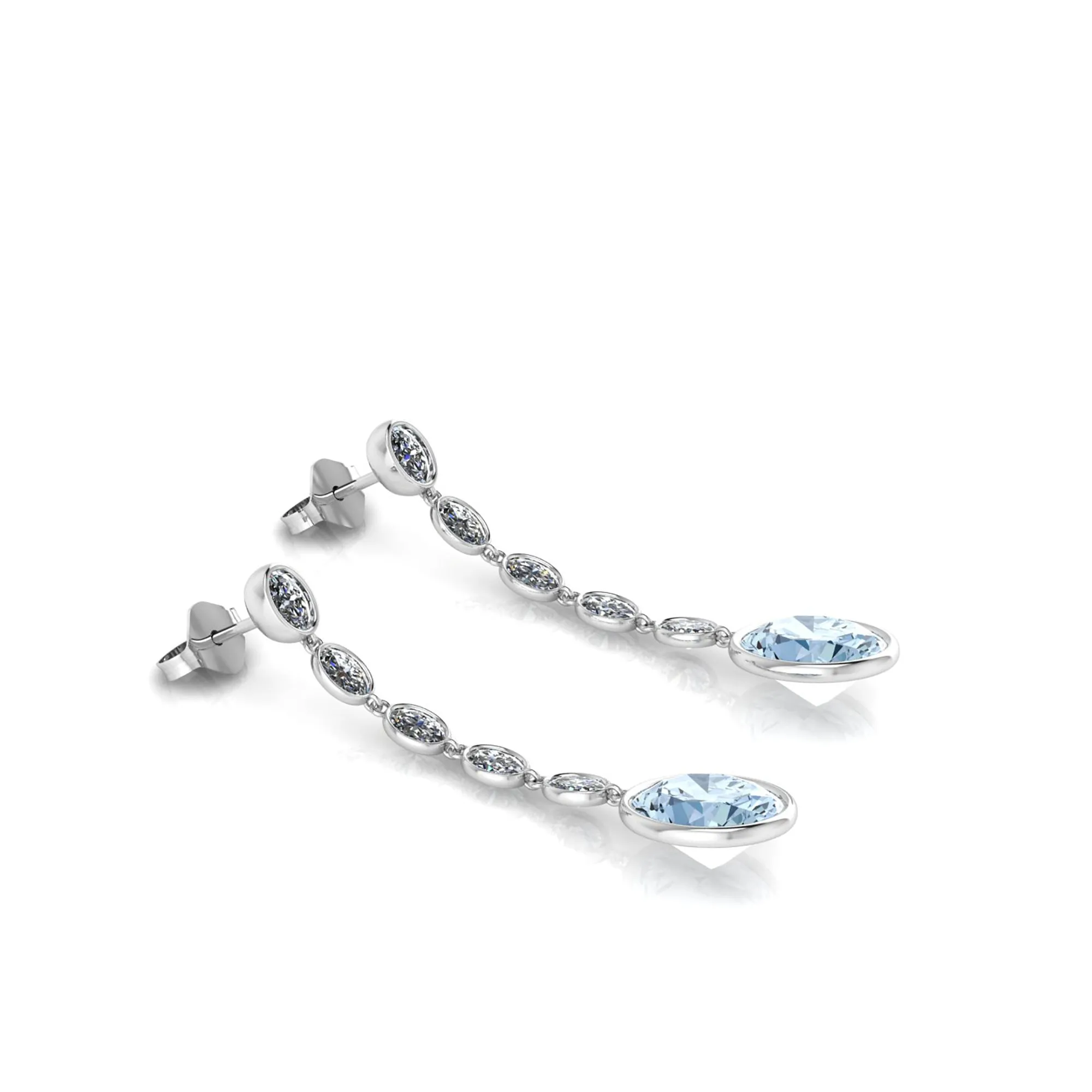 4.60 Carat Oval Aquamarine 1.10 Carat Oval Diamond Dangling Earrings in 18K Gold