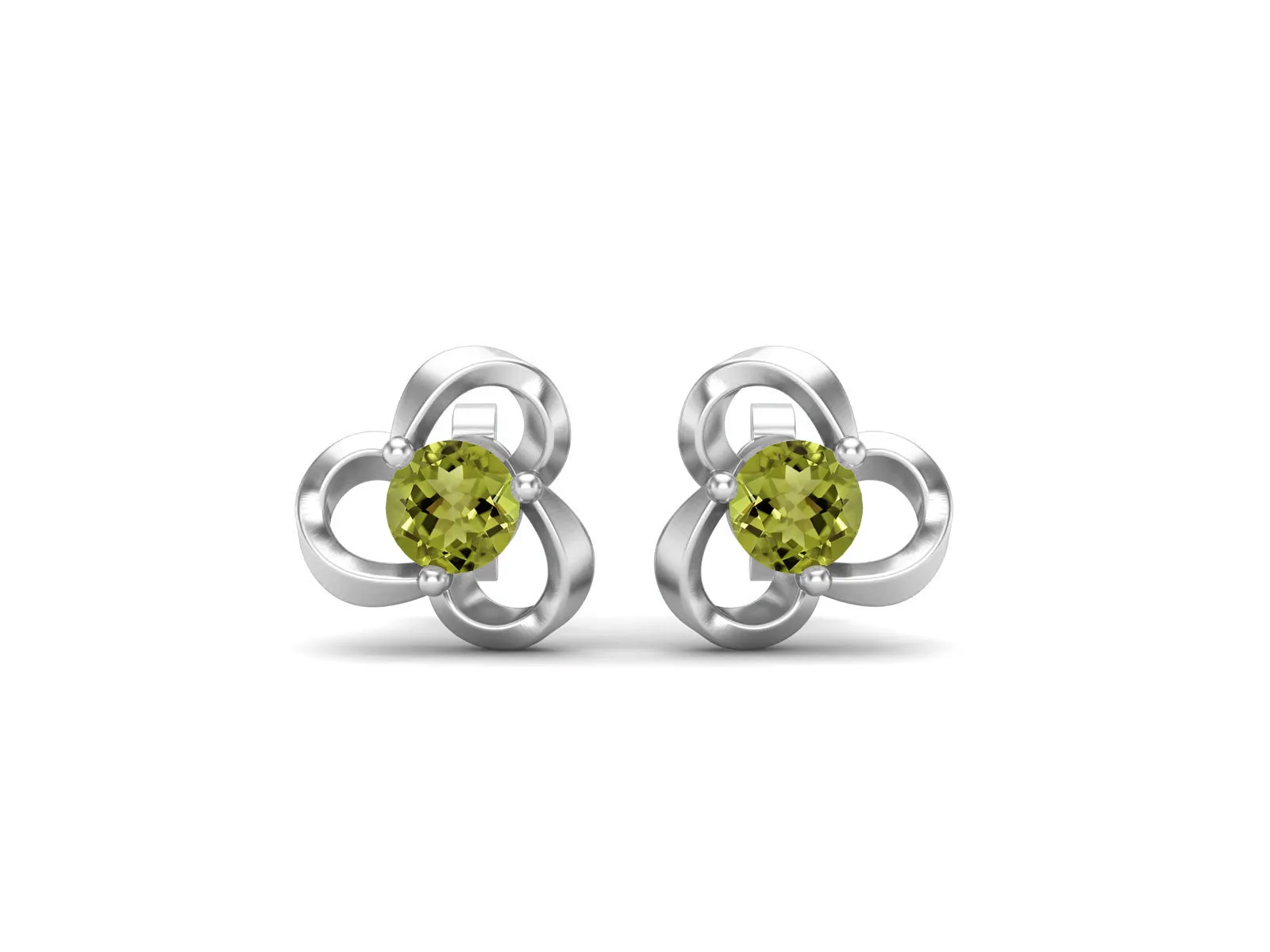 4mm Round Shape Peridot 925 Sterling Silver Solitaire Women Stud Earrings
