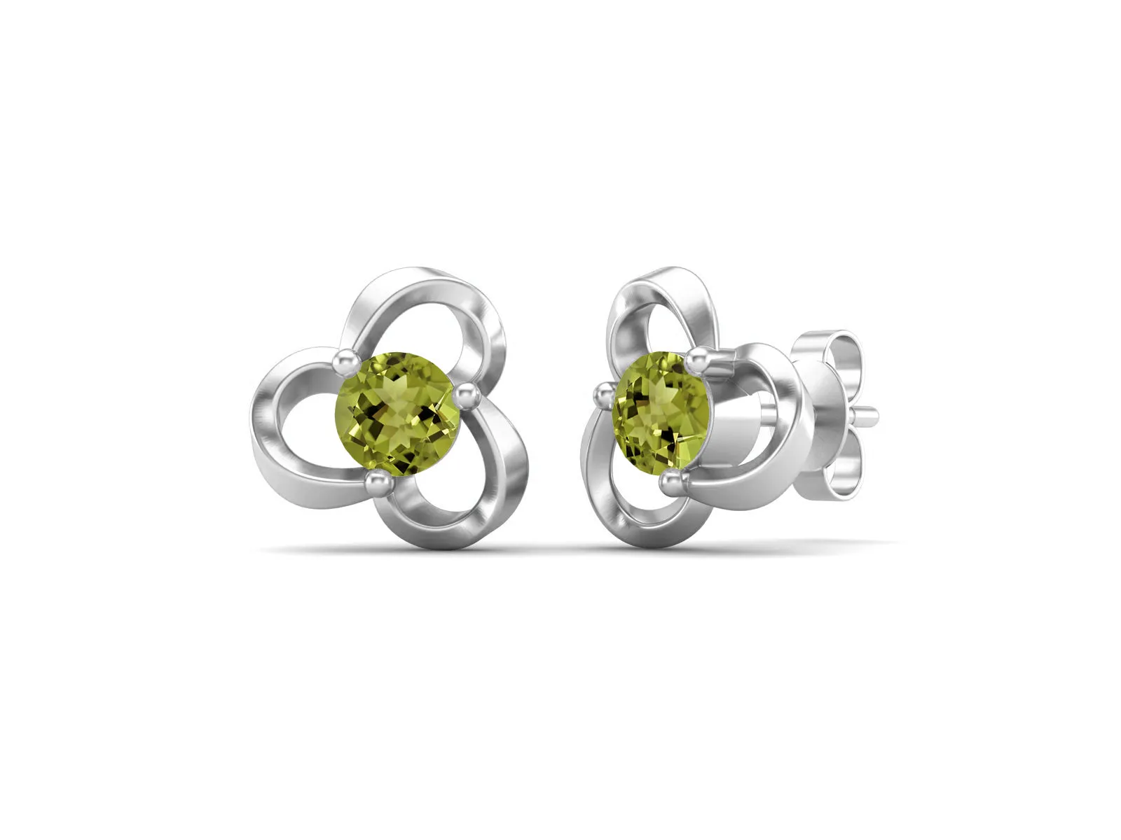 4mm Round Shape Peridot 925 Sterling Silver Solitaire Women Stud Earrings