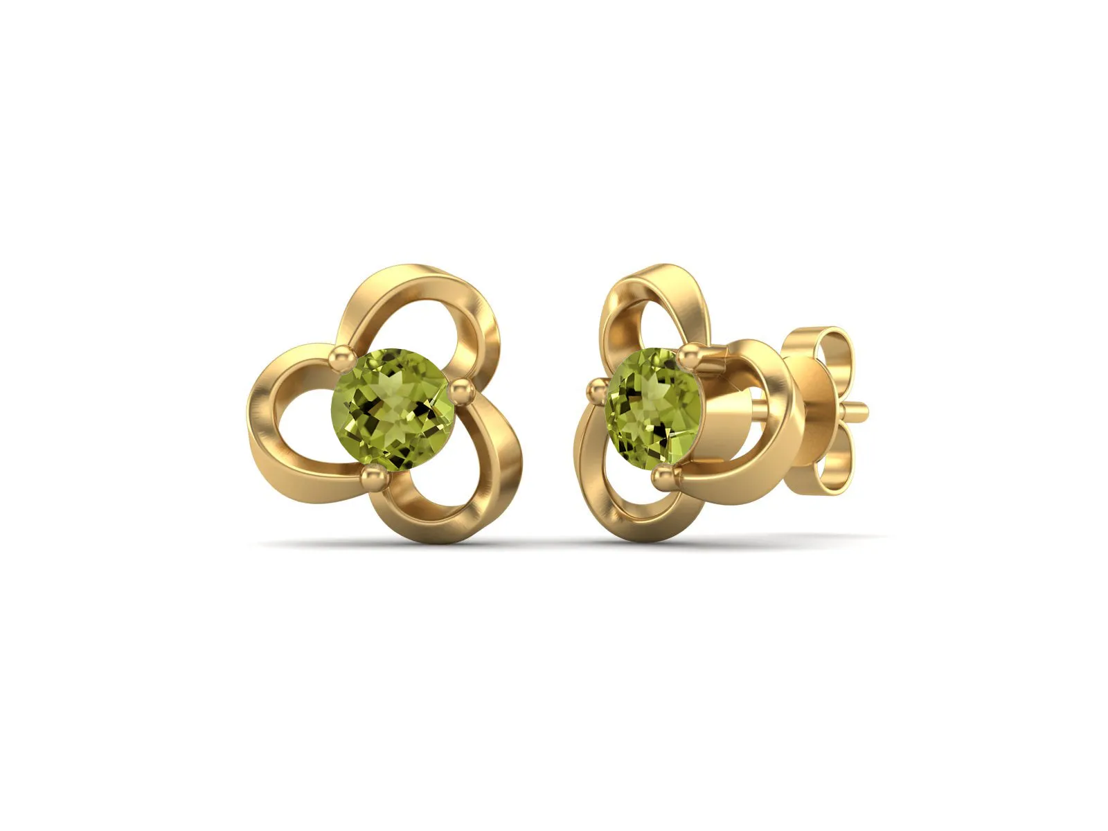 4mm Round Shape Peridot 925 Sterling Silver Solitaire Women Stud Earrings