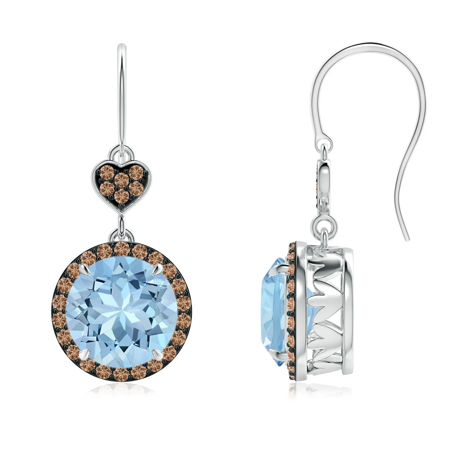 5 MM Round Blue Topaz Tear Drop Earring with Brown Accents  925 Sterling Silver