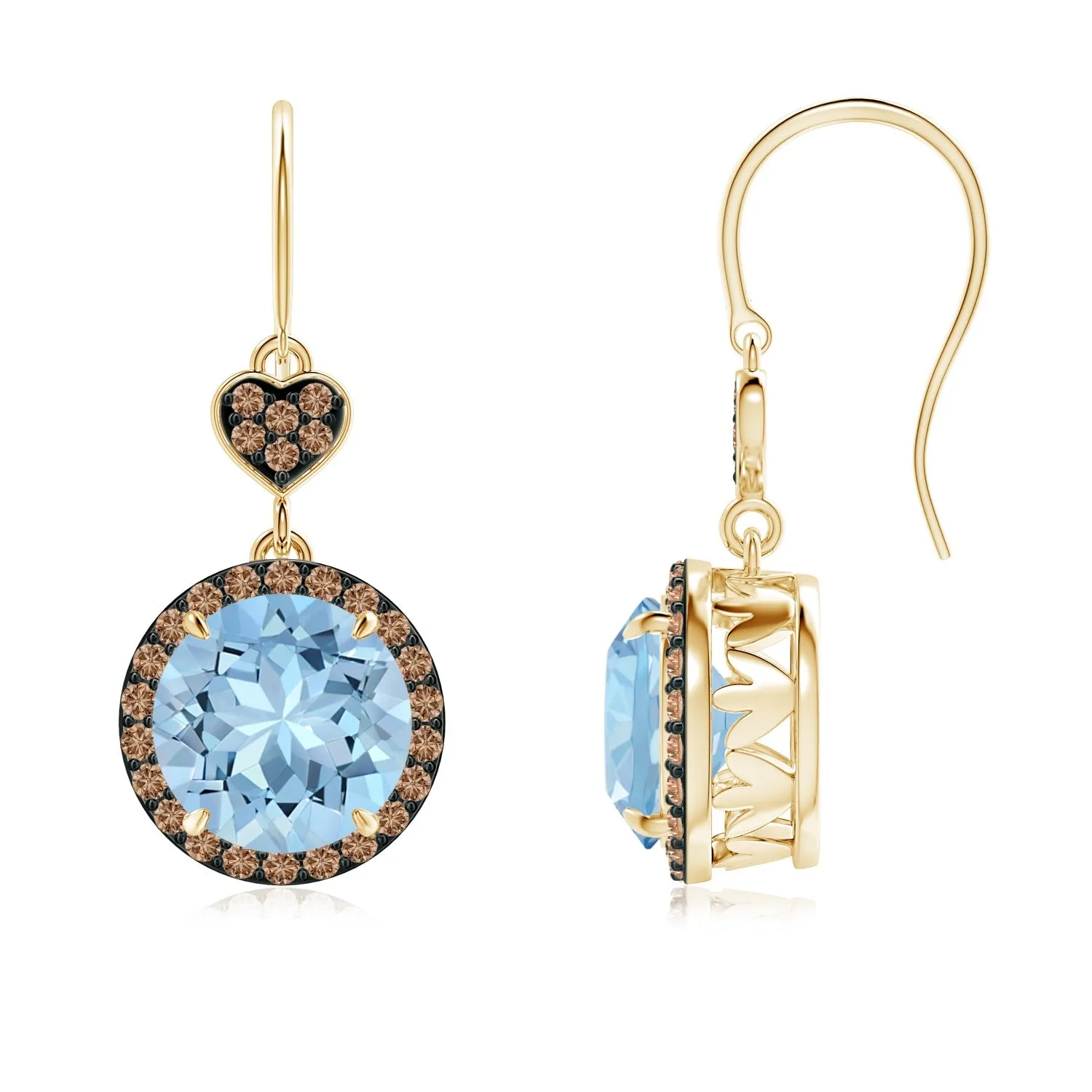 5 MM Round Blue Topaz Tear Drop Earring with Brown Accents  925 Sterling Silver
