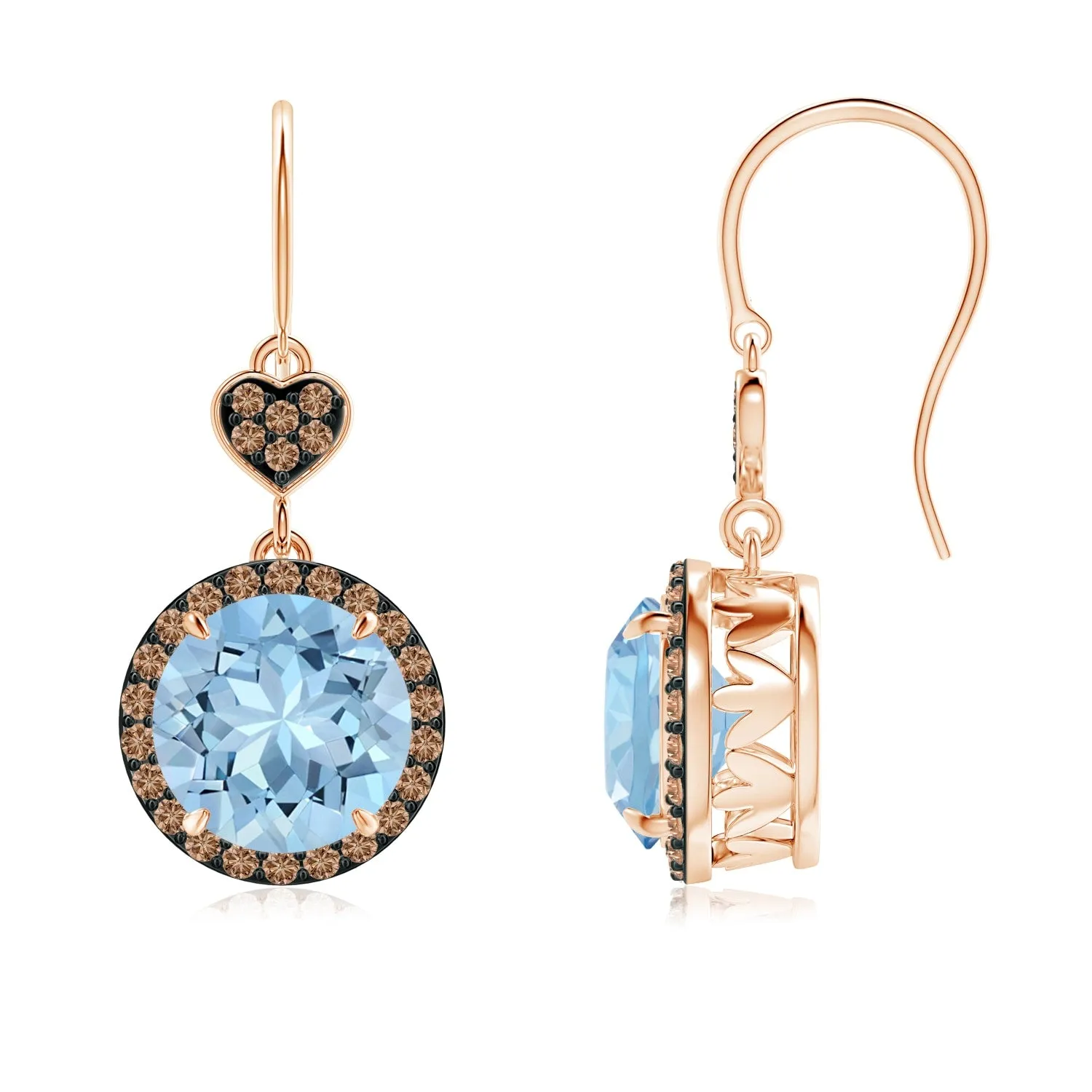 5 MM Round Blue Topaz Tear Drop Earring with Brown Accents  925 Sterling Silver