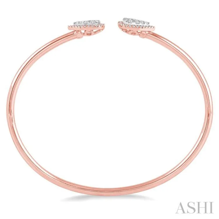 5/8 Ctw Pear Shape Lovebright Open Cuff Diamond Bangle in 14K Rose and White Gold