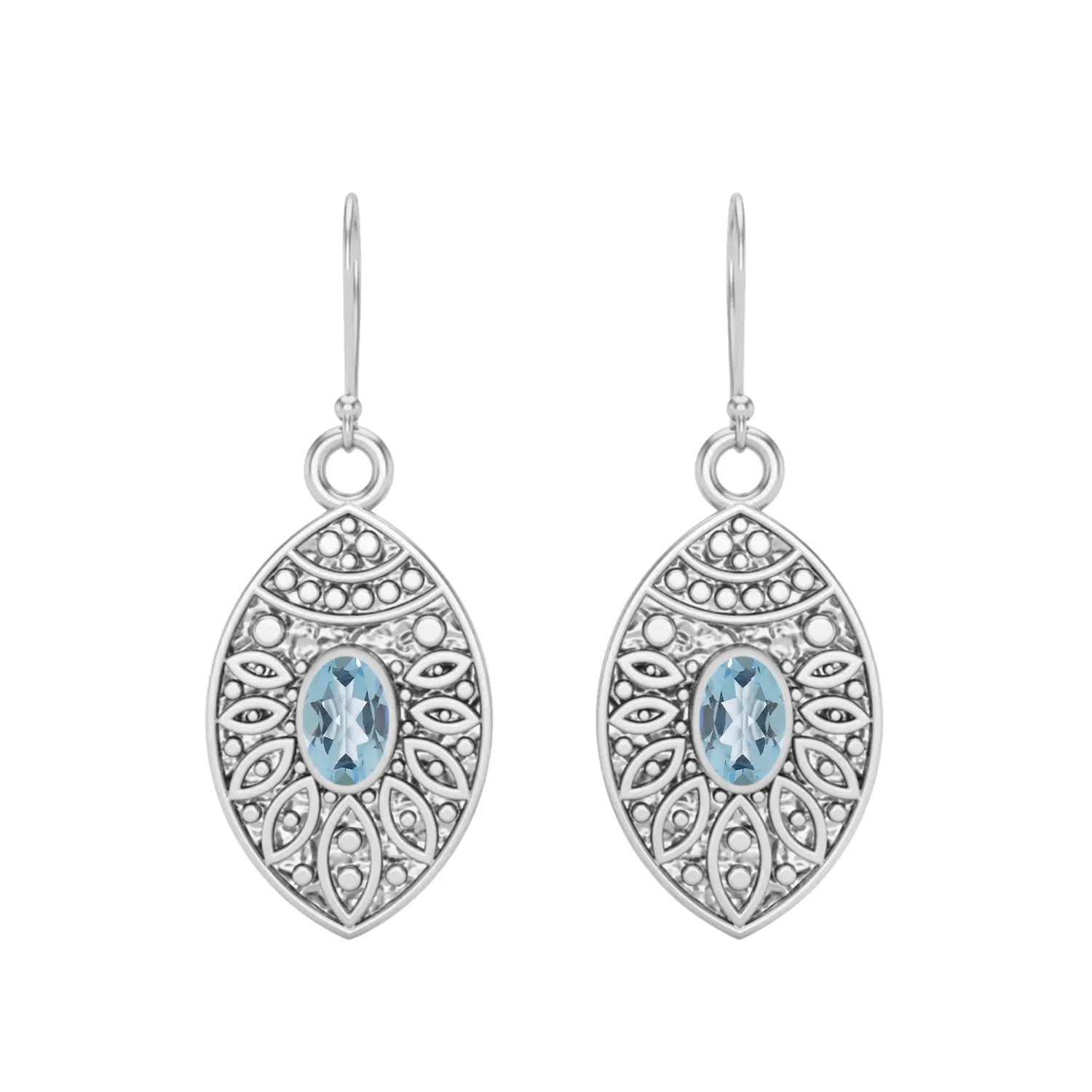 5X3MM Oval Aquamarine 925 Sterling Silver Filigree Earrings