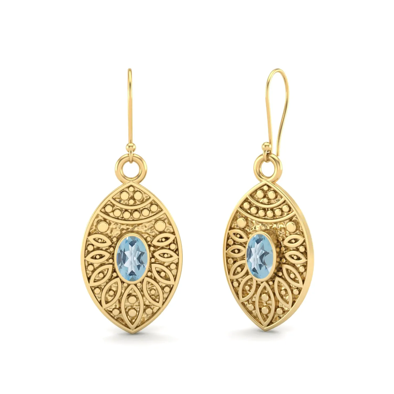 5X3MM Oval Aquamarine 925 Sterling Silver Filigree Earrings