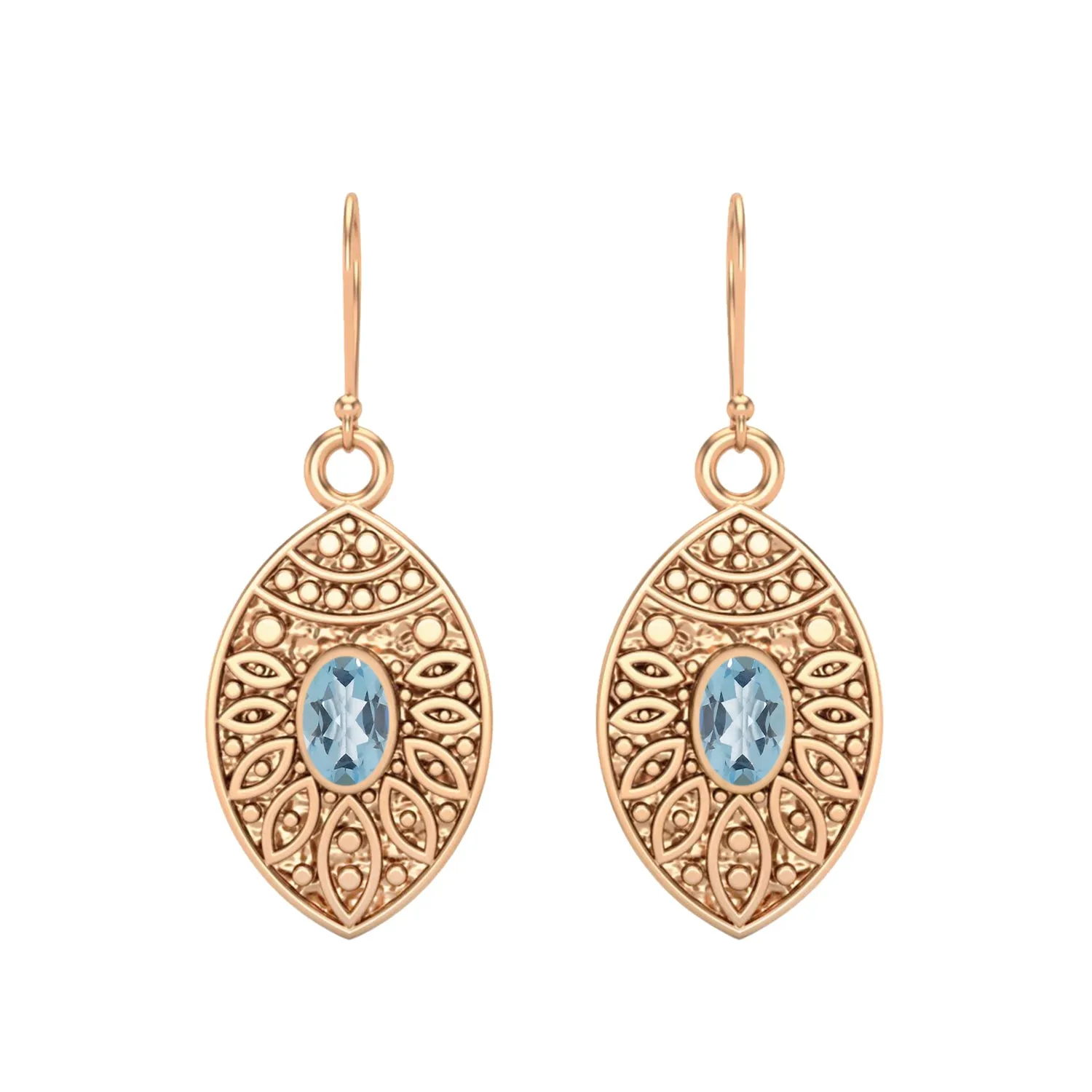 5X3MM Oval Aquamarine 925 Sterling Silver Filigree Earrings