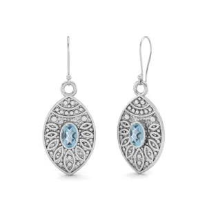 5X3MM Oval Aquamarine 925 Sterling Silver Filigree Earrings