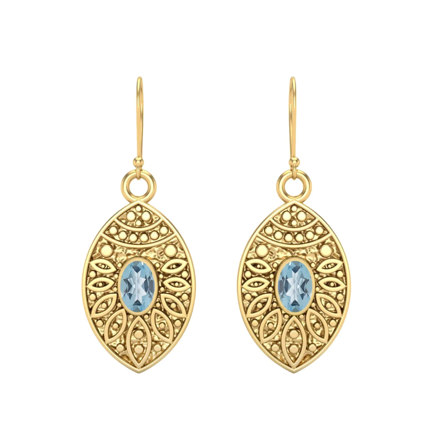 5X3MM Oval Aquamarine 925 Sterling Silver Filigree Earrings