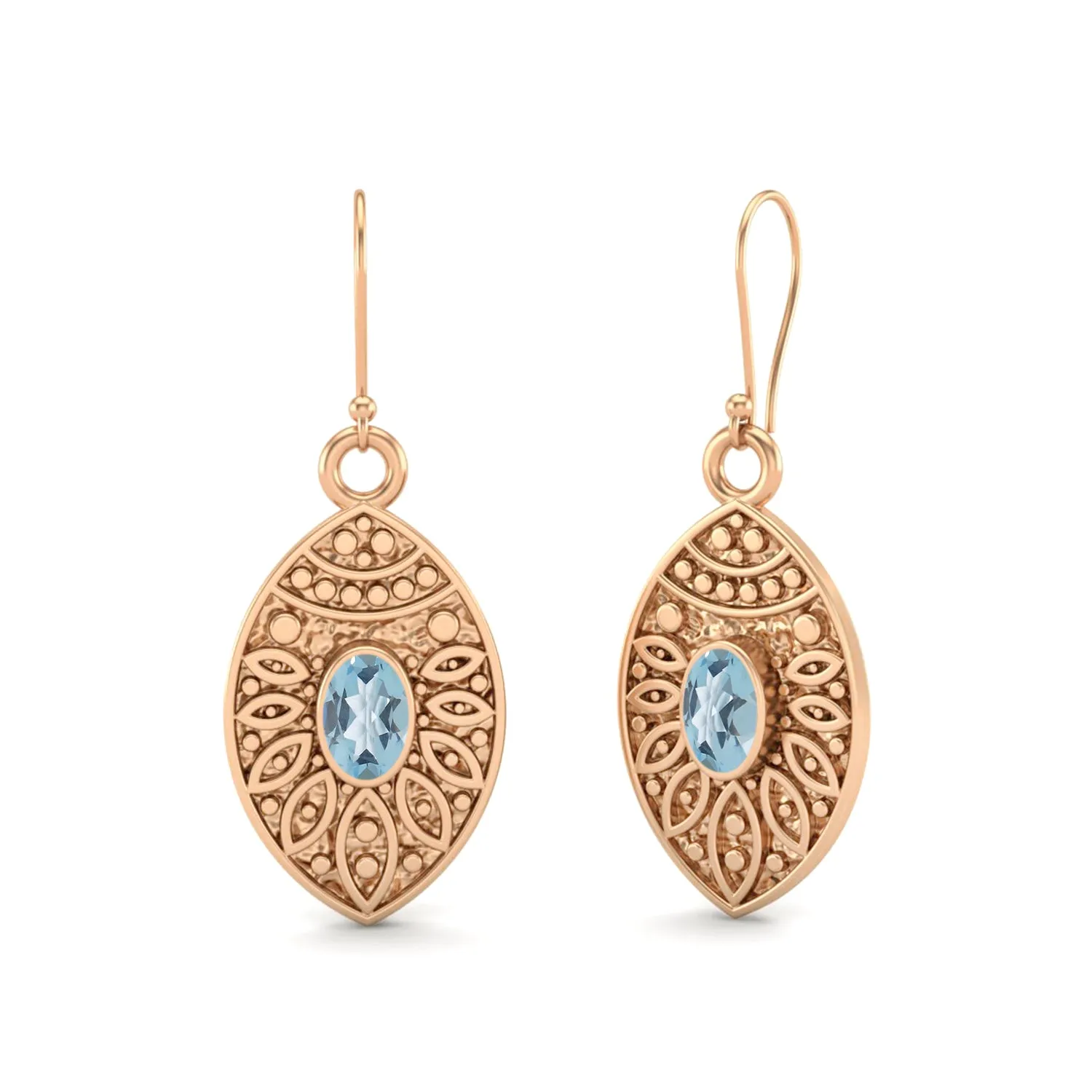 5X3MM Oval Aquamarine 925 Sterling Silver Filigree Earrings