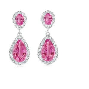 6X4 MM Pear Pink Cz  925 Sterling Silver Dangle Engagement Earring