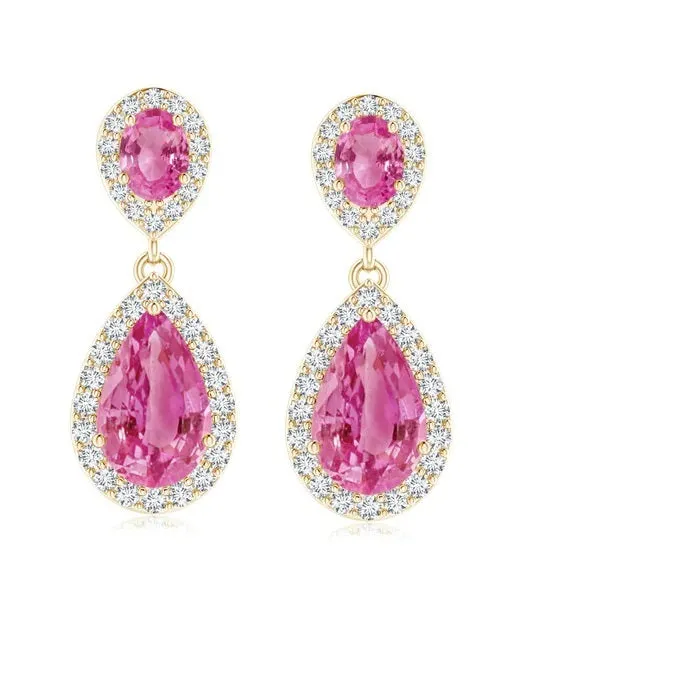 6X4 MM Pear Pink Cz  925 Sterling Silver Dangle Engagement Earring
