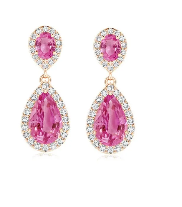 6X4 MM Pear Pink Cz  925 Sterling Silver Dangle Engagement Earring