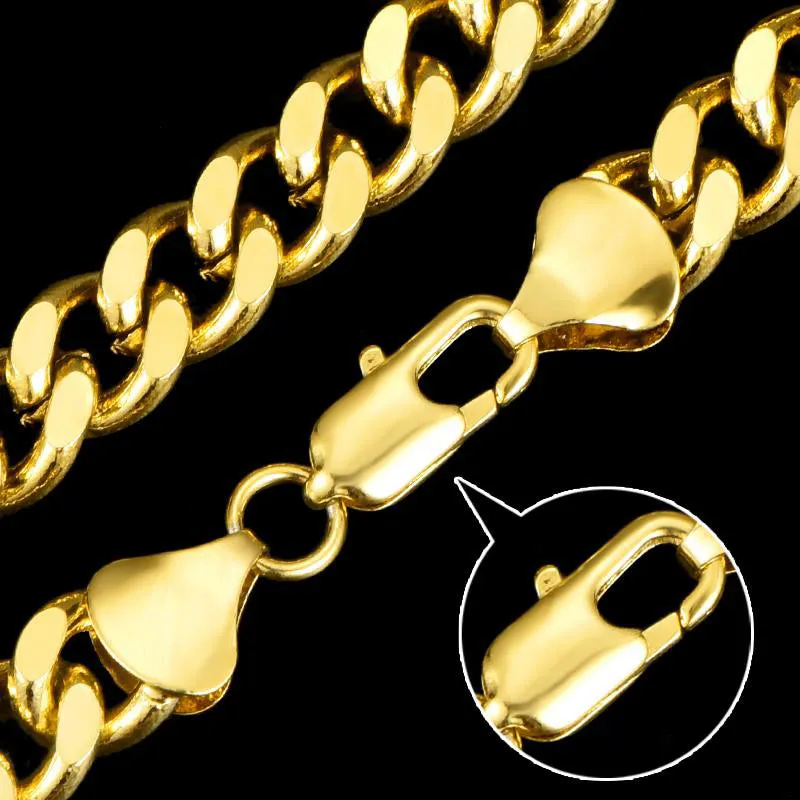 7mm Men's Gold-Plated Sterling Silver Cuban Chain Bracelet 7.5" to 9"