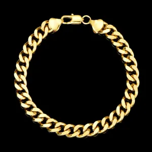 7mm Men's Gold-Plated Sterling Silver Cuban Chain Bracelet 7.5" to 9"