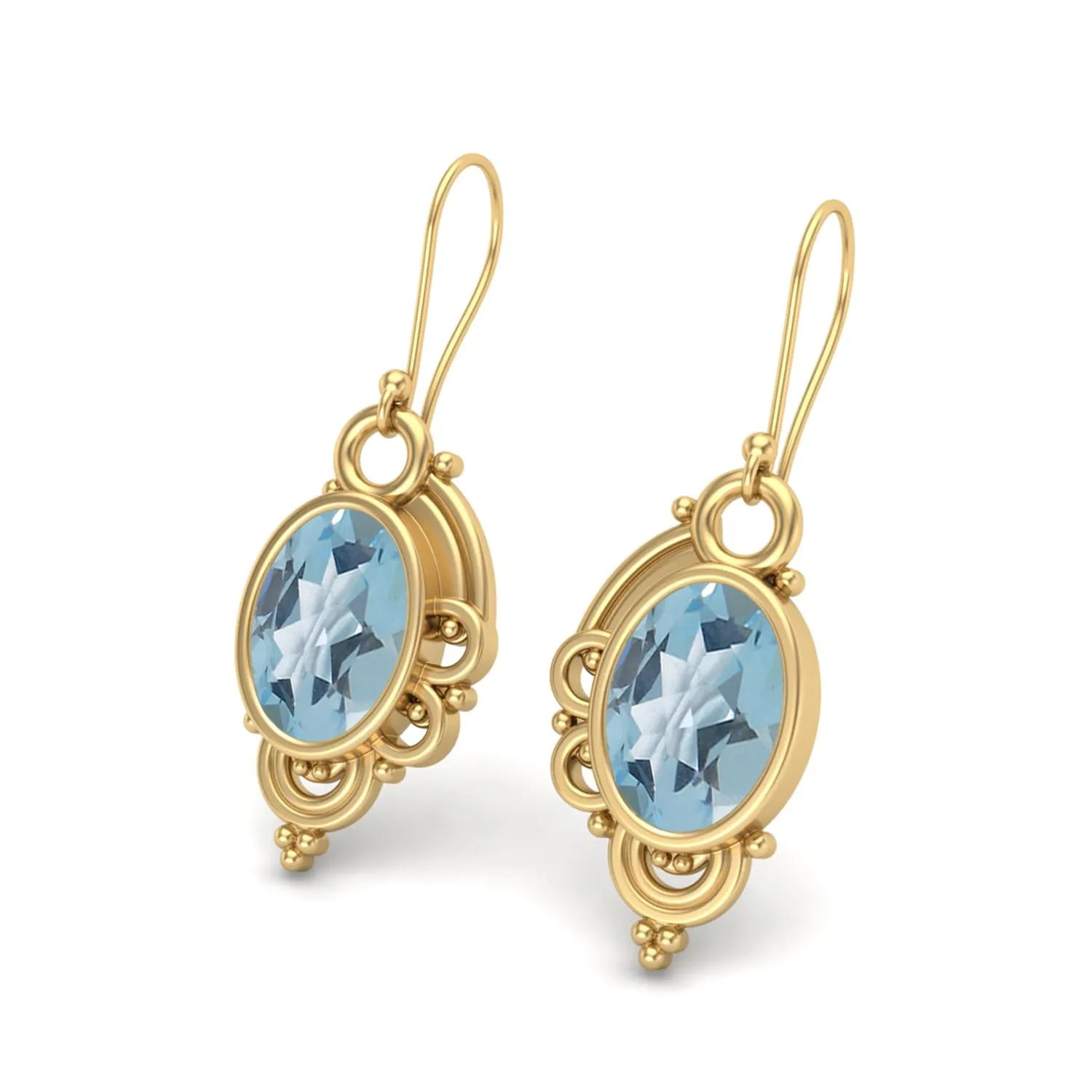 7X5MM Oval Aquamarine 925 Sterling Silver Filigree Dangle Wire Earrings