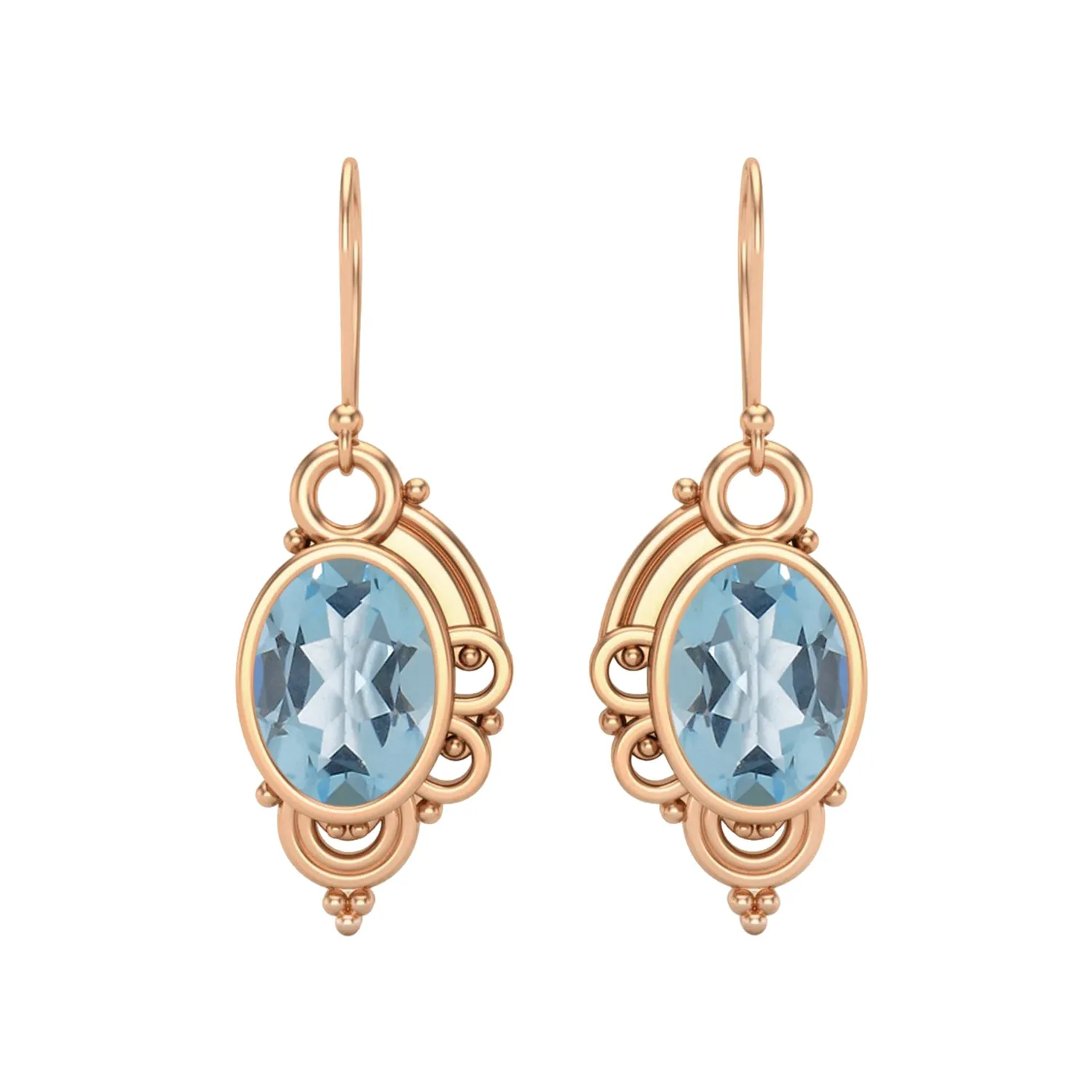 7X5MM Oval Aquamarine 925 Sterling Silver Filigree Dangle Wire Earrings