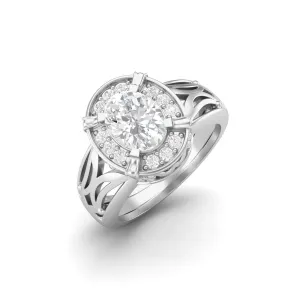 8X6 MM Oval Moissanite 925 Sterling Silver Solitaire Accents Ring