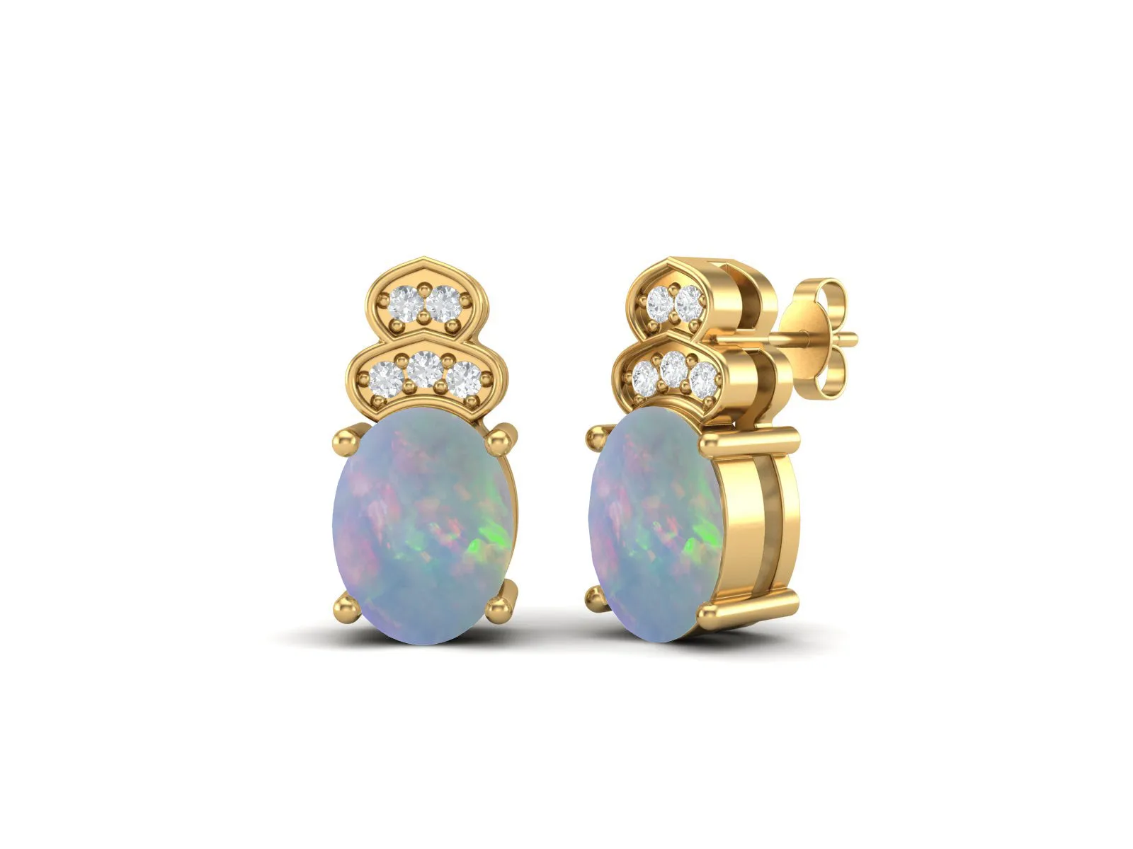 8x6mm Oval Shaped Opal Studs Earrings 925 Sterling Silver Earrings